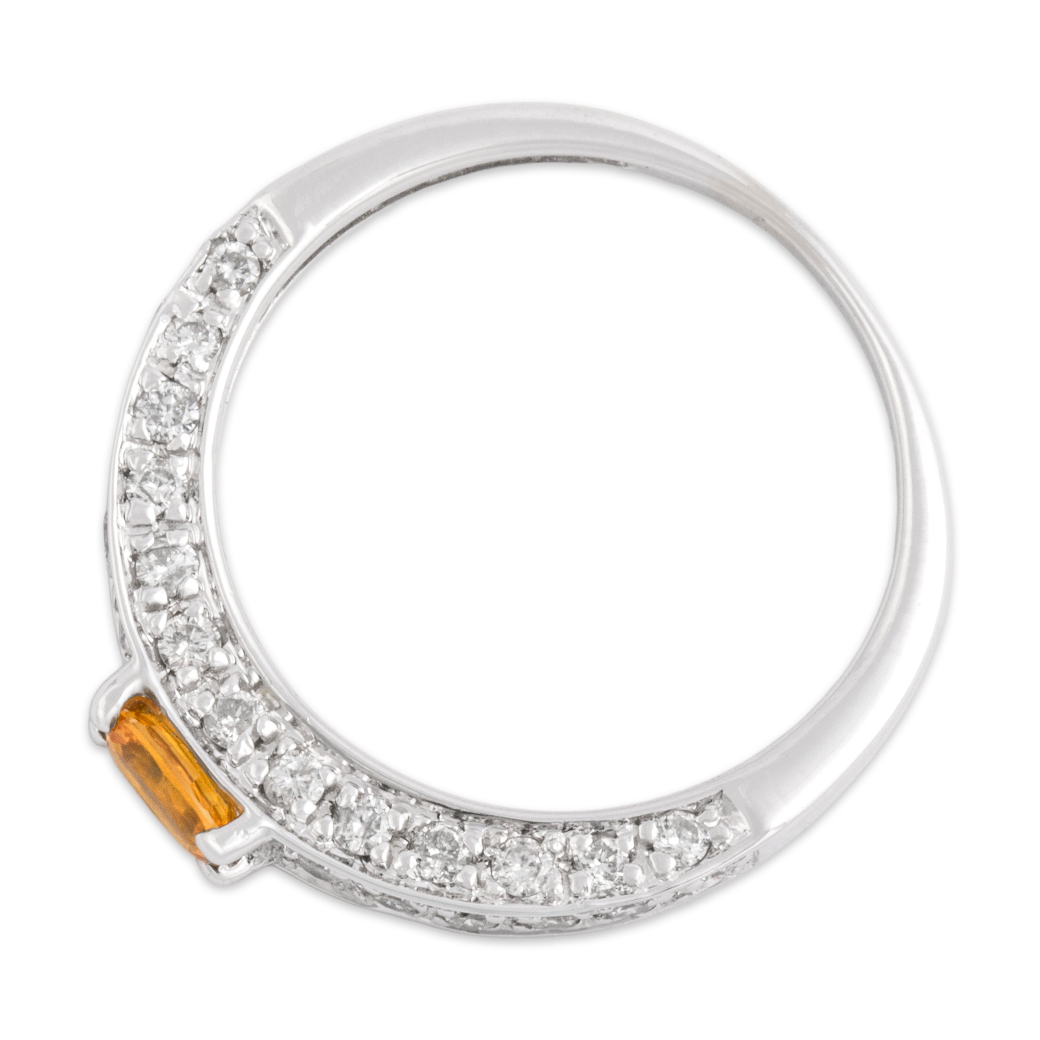 Vintage 14k White Gold Diamond Orange-Yellow Sapphire Dazzling East-West Oval Ring - Overall view