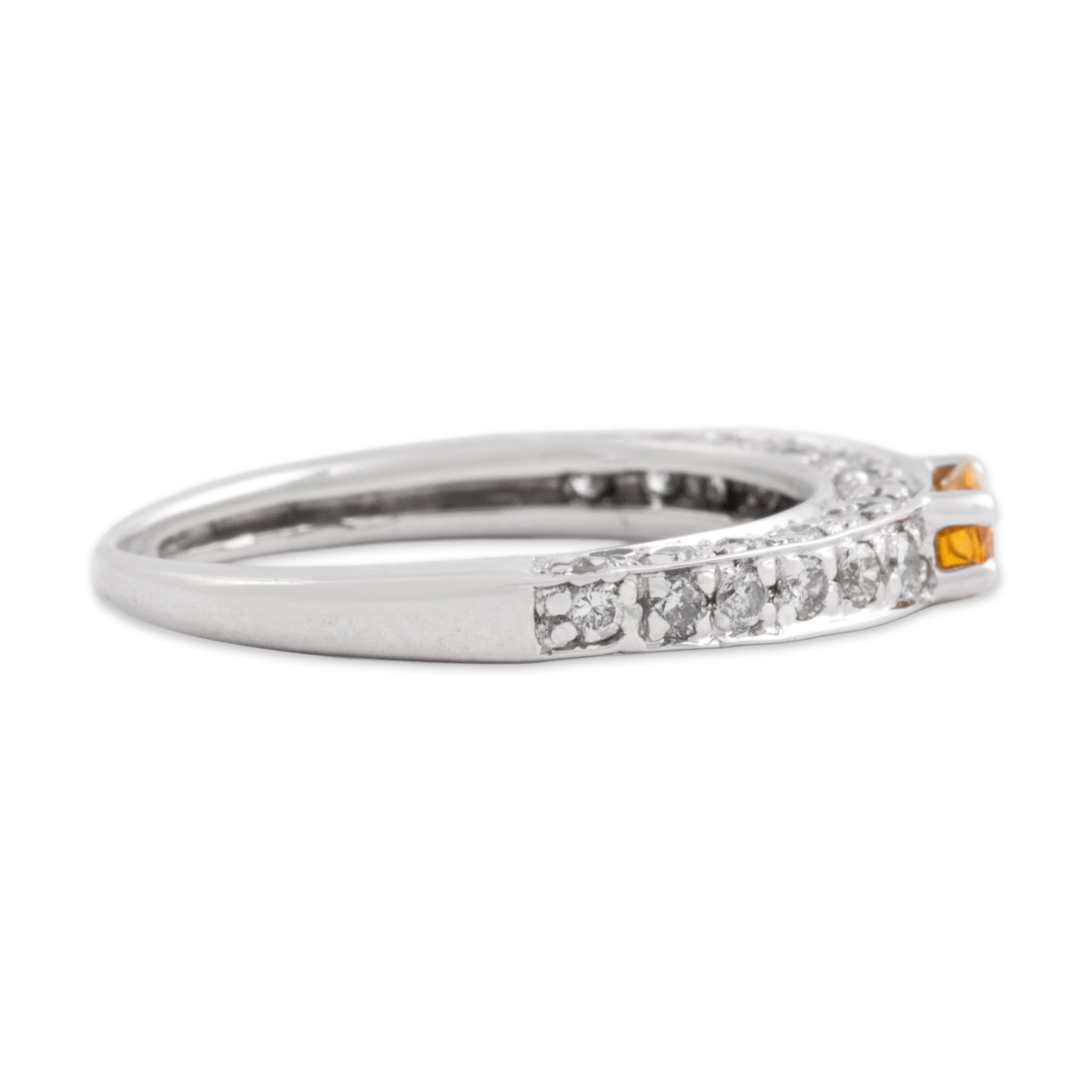Vintage 14k White Gold Diamond Orange-Yellow Sapphire Dazzling East-West Oval Ring - Side view