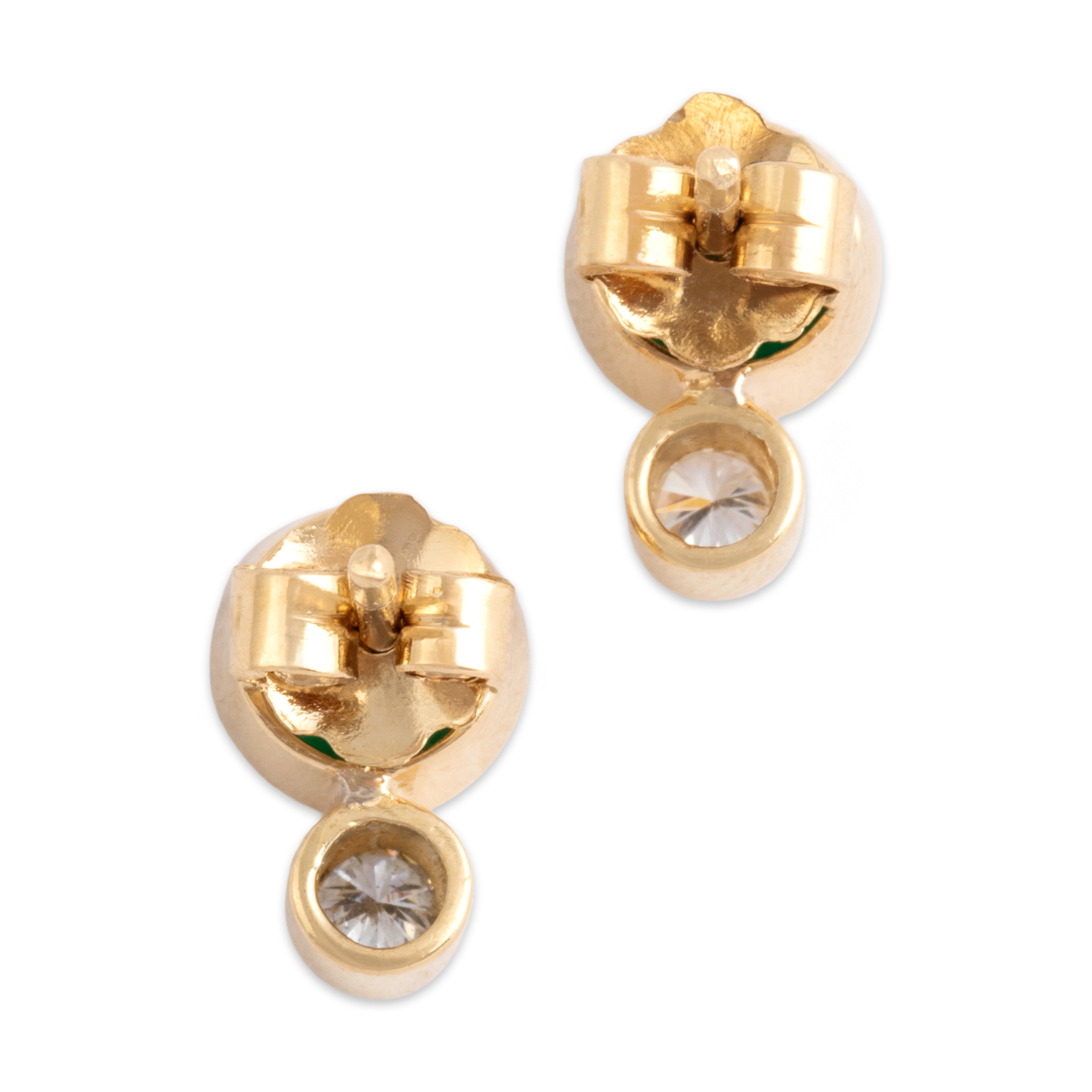 Vintage 18k Yellow Gold 1.72cttw Emerald Diamond Fabulous Vibrant Bezel-Set Duo Stud Earrings - Back view