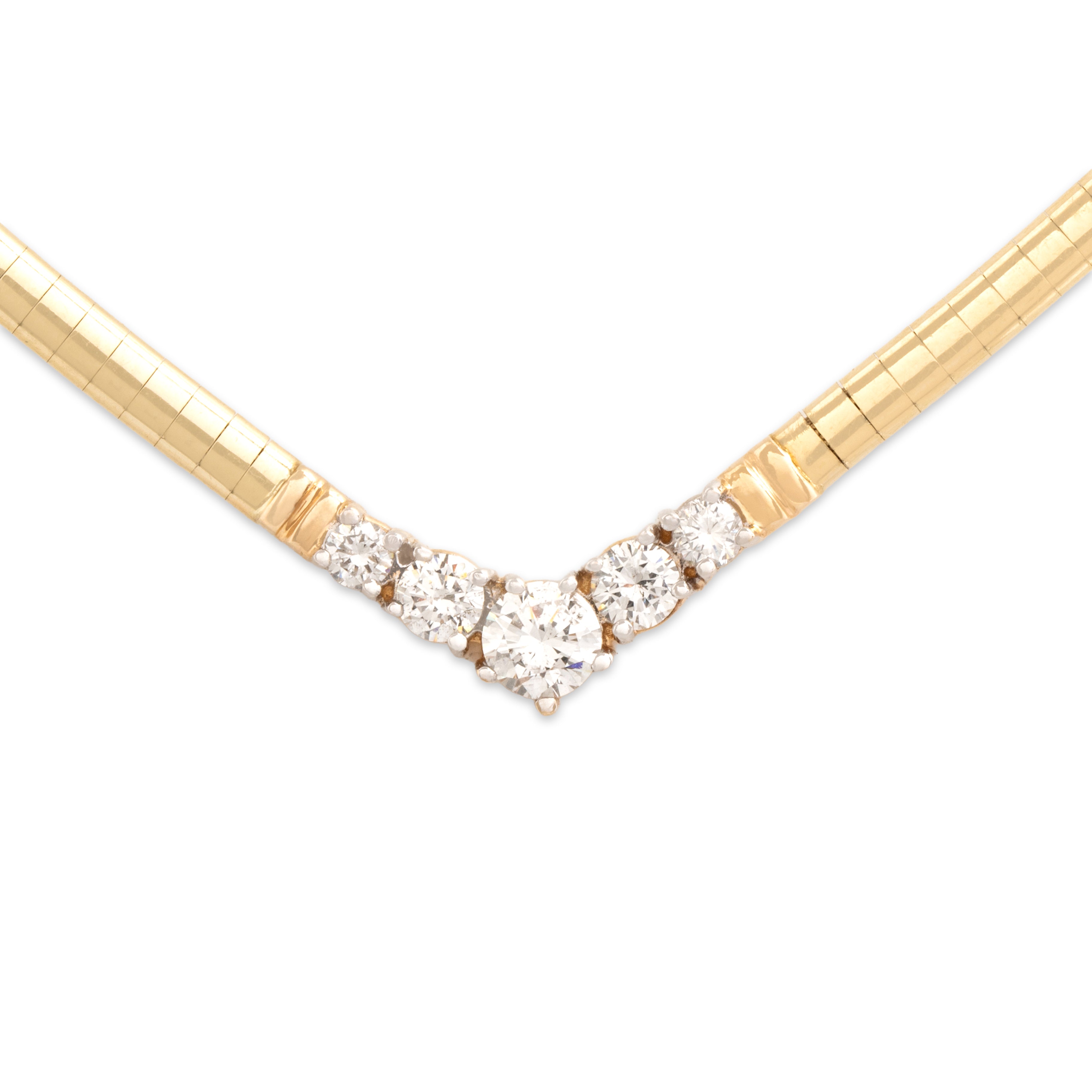 Vintage 14k Yellow Gold .88cttw Diamond Sleek Dazzling Chevron Necklace - detail view #1