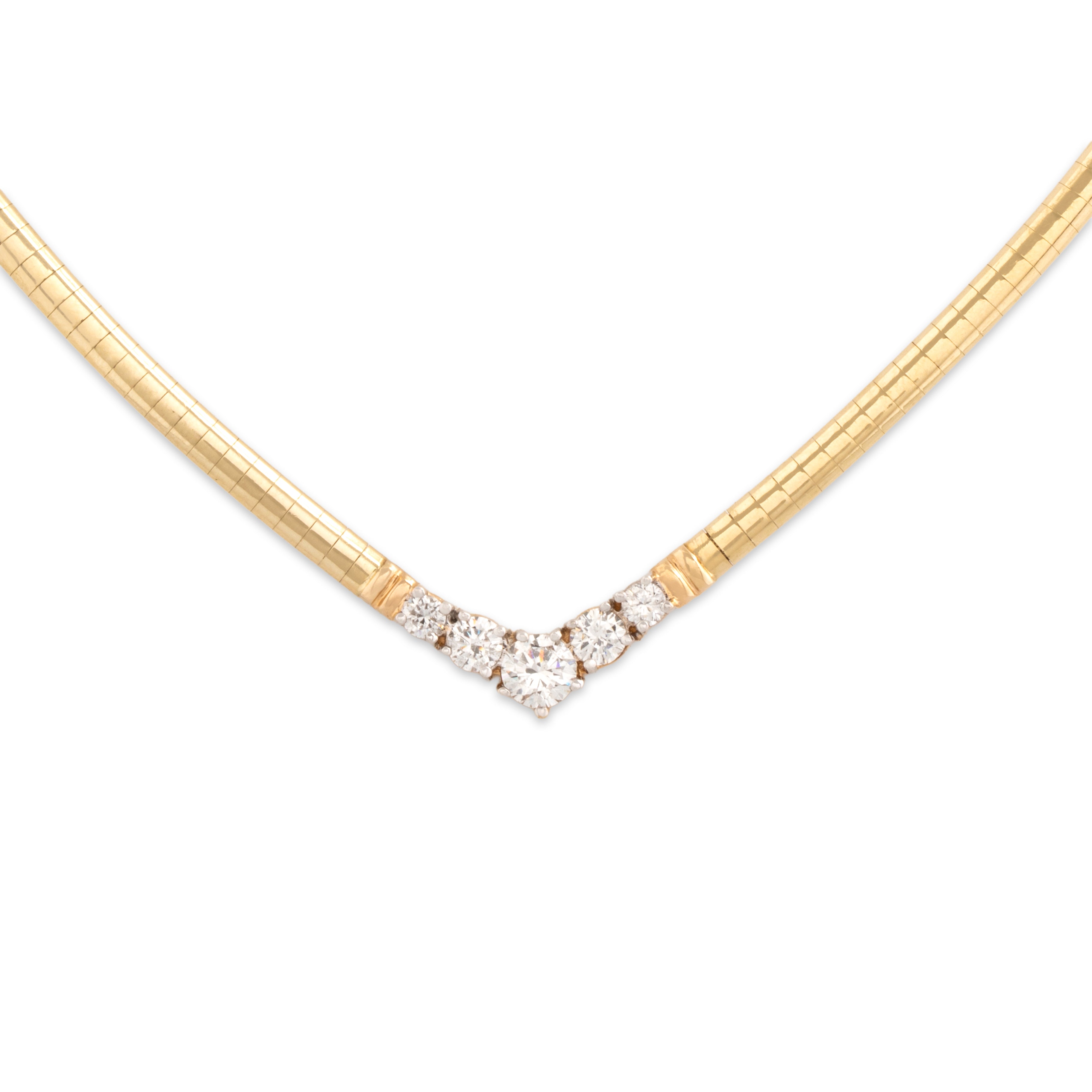 Vintage 14k Yellow Gold .88cttw Diamond Sleek Dazzling Chevron Necklace - detail view #2