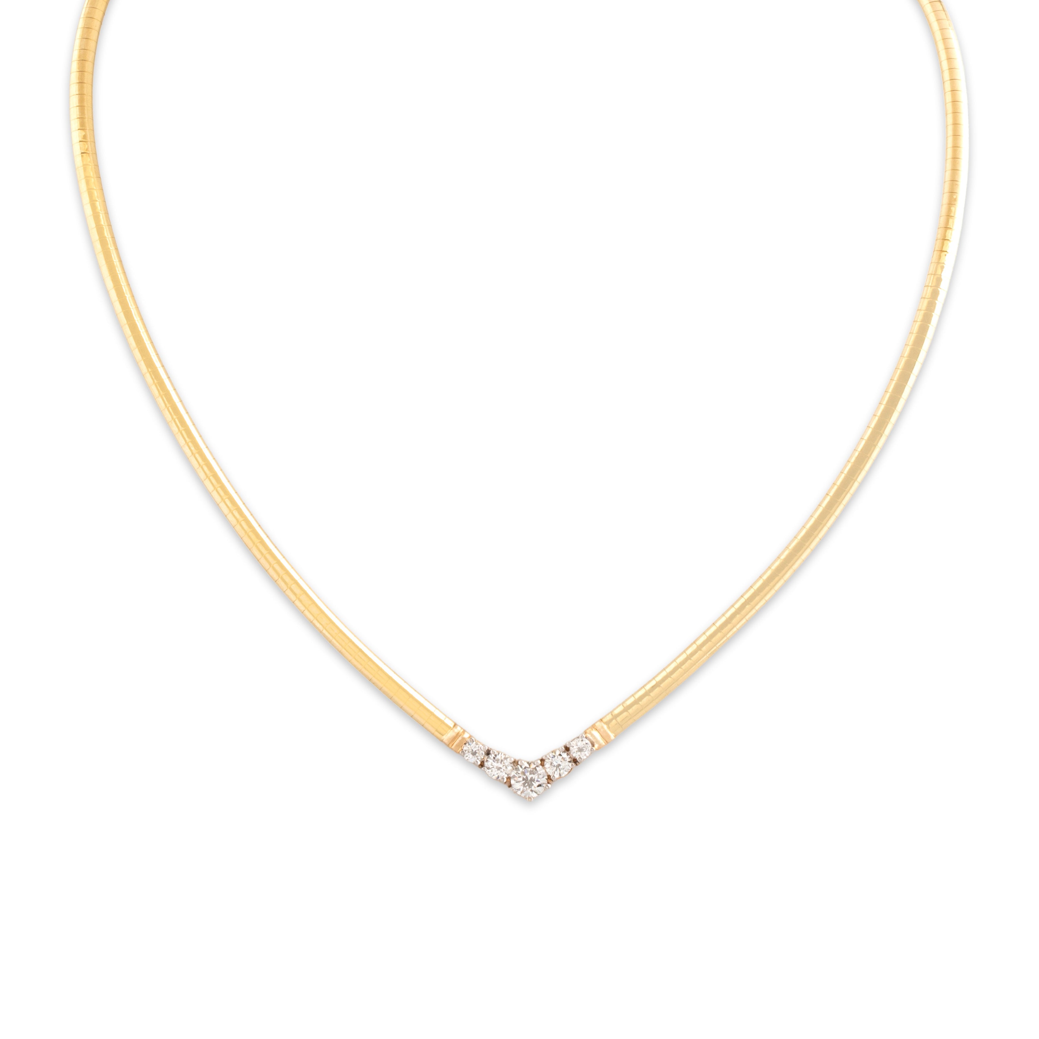 Vintage 14k Yellow Gold .88cttw Diamond Sleek Dazzling Chevron Necklace 16