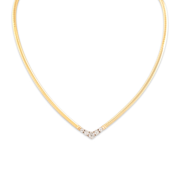 Vintage 14k Yellow Gold .88cttw Diamond Sleek Dazzling Chevron Necklace 16