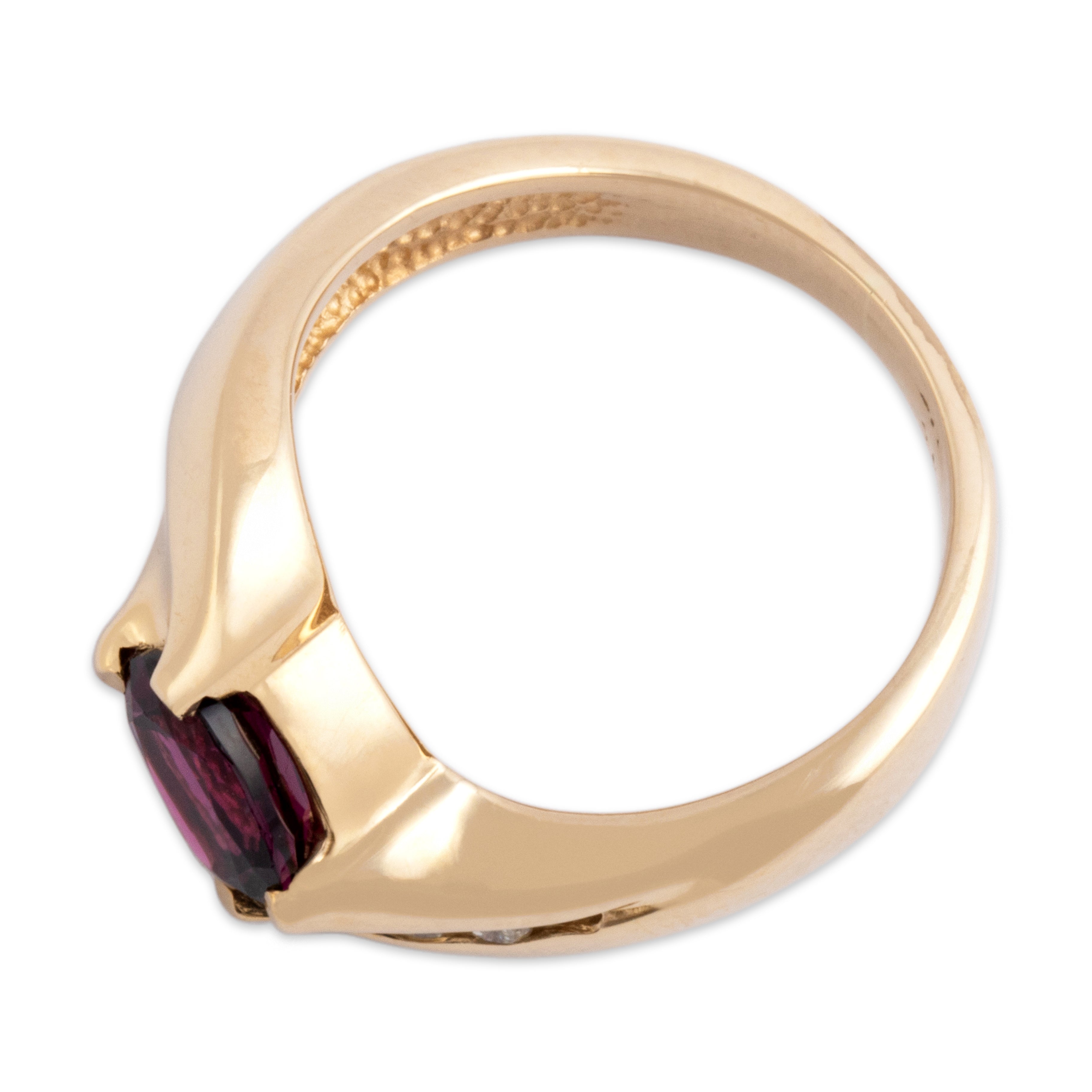 Vintage 14k Yellow Gold 1.04ct Berry Garnet Diamond Gleaming Bright Bypass Ring - Overall view