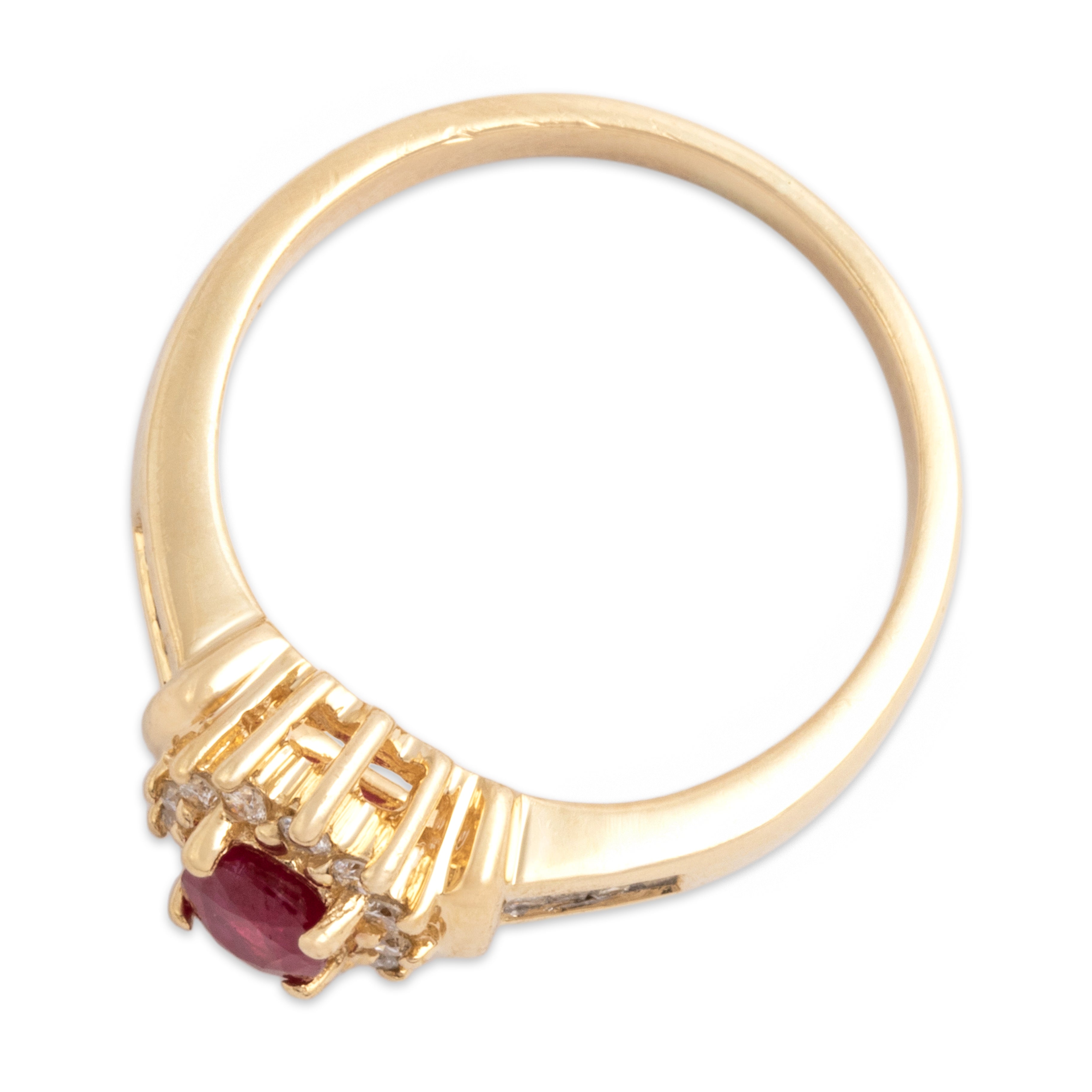 Vintage 14k Yellow Gold Ruby Diamond Channel Accented Oval Halo Ring - Overall view