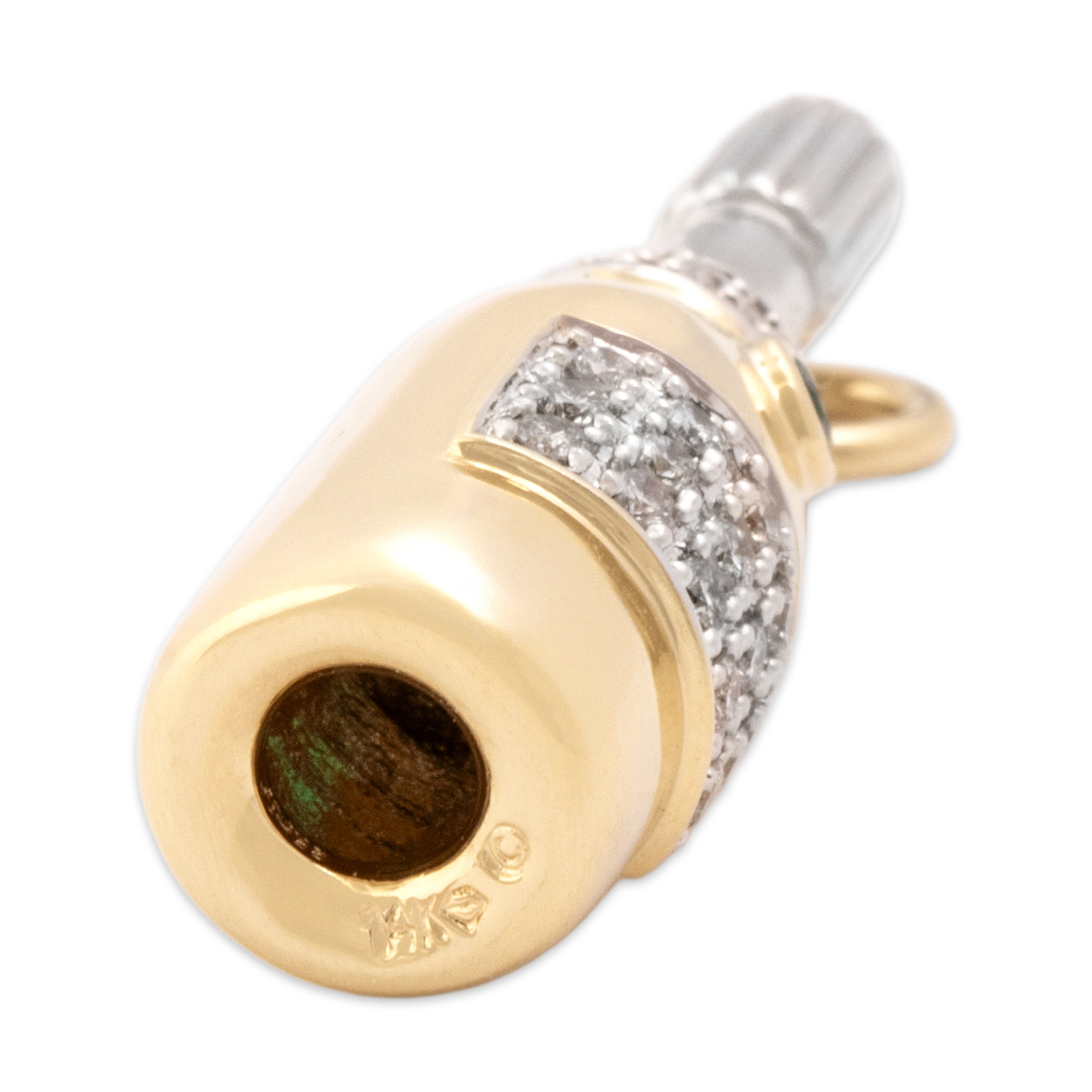 Vintage 14k Yellow & White Gold Diamond Emerald Champagne Bottle Charm / Pendant - Hallmark view