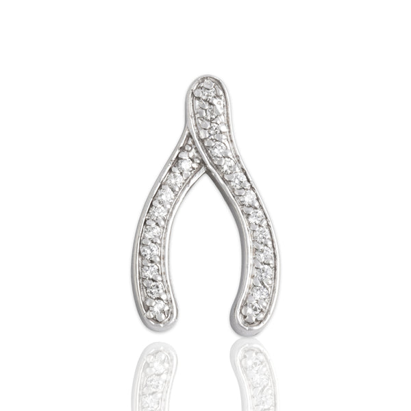 Estate 14k White Gold Diamond Glittering Lucky Wishbone Pendant