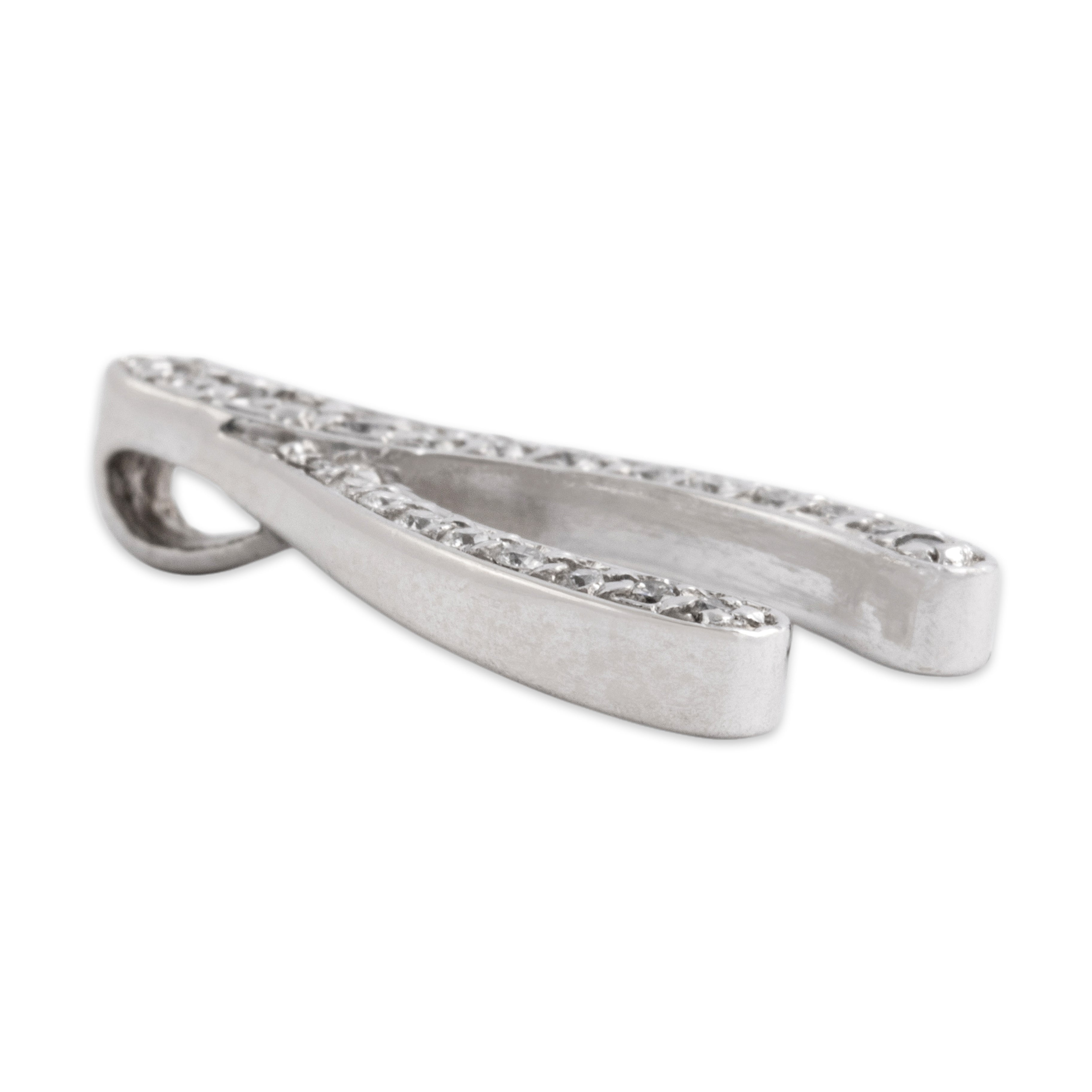 Estate 14k White Gold Diamond Glittering Lucky Wishbone Pendant - Side view