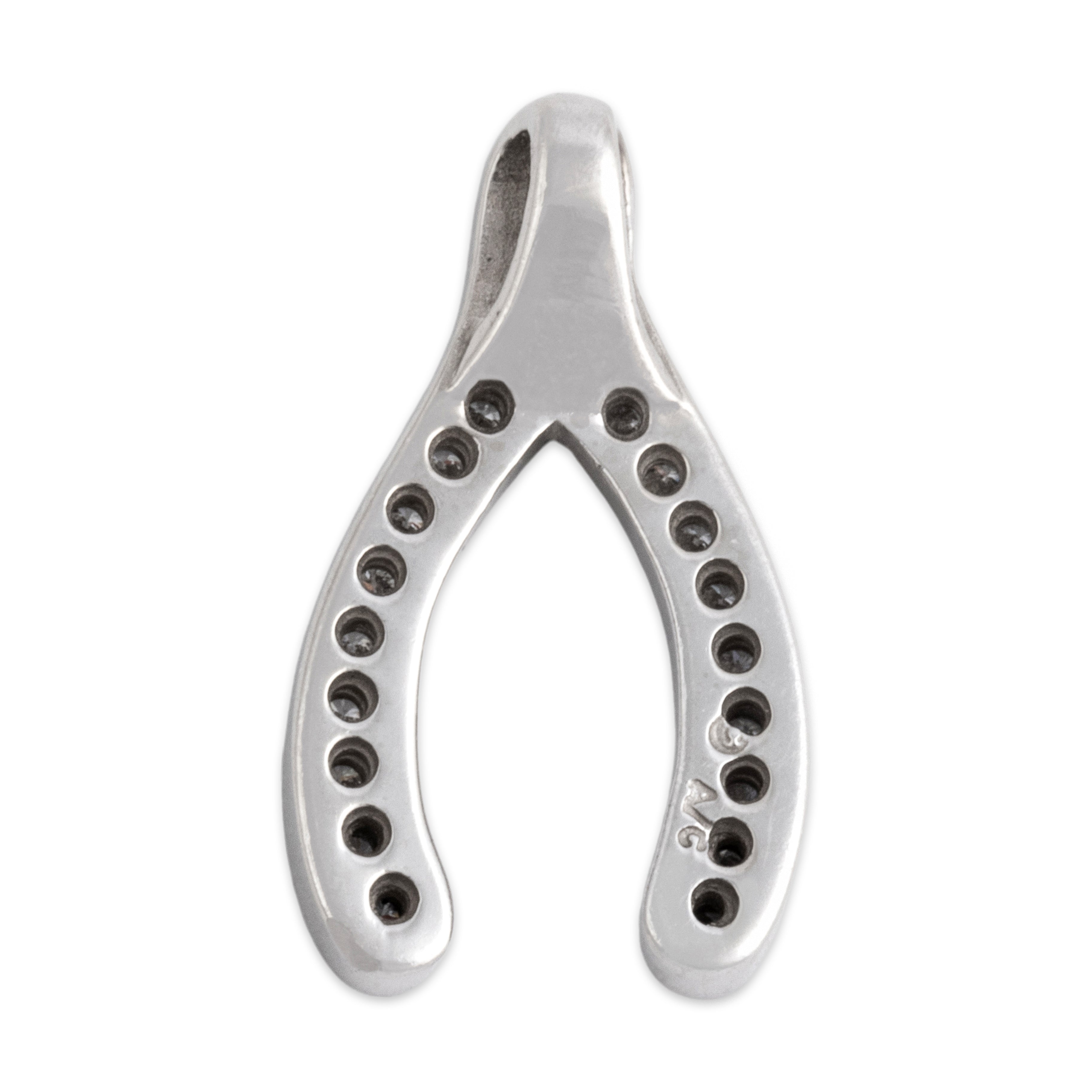 Estate 14k White Gold Diamond Glittering Lucky Wishbone Pendant - Back view