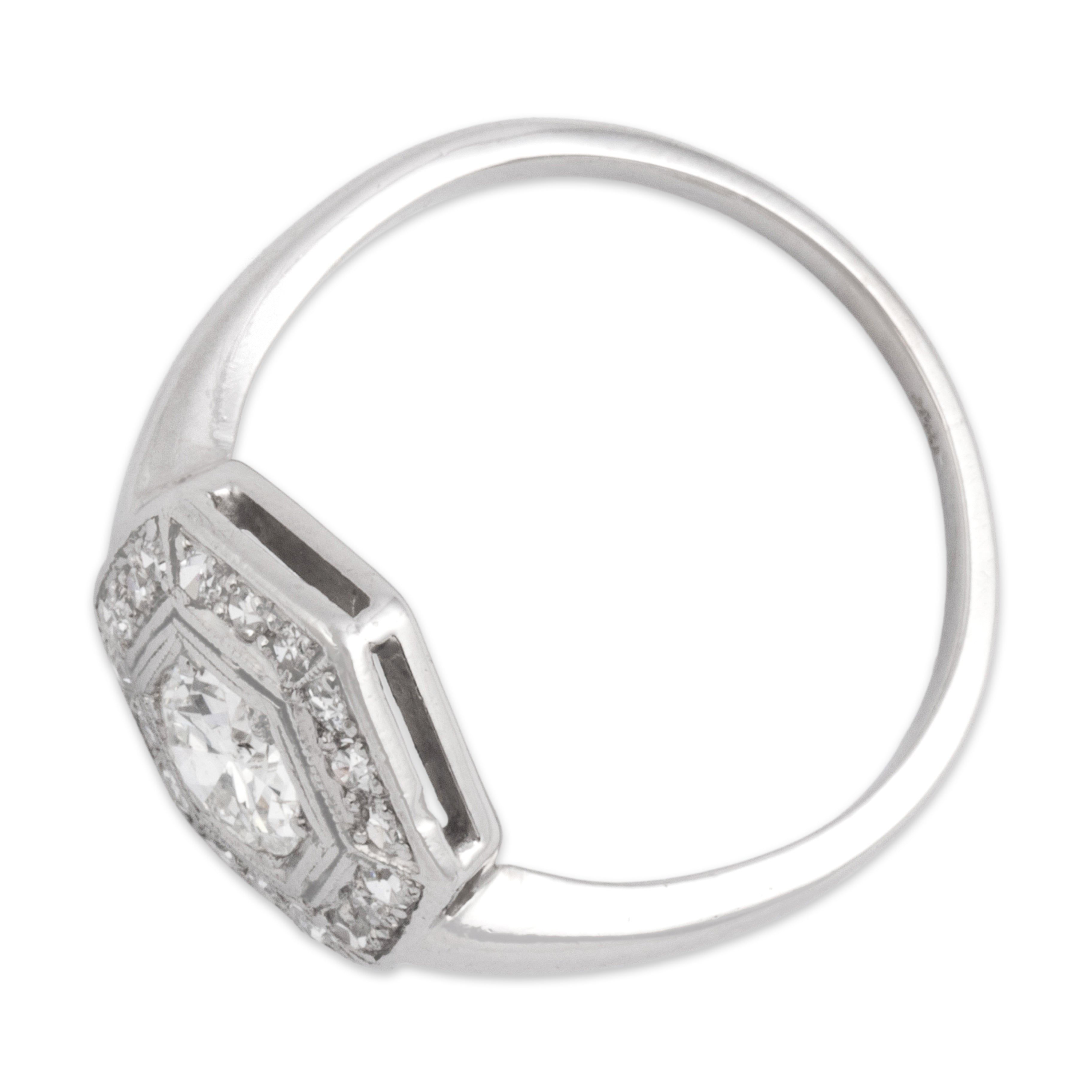 Vintage 14k White Gold .66cttw Old European Cut Diamond Stupendous Hexagonal Halo Ring - Overall view