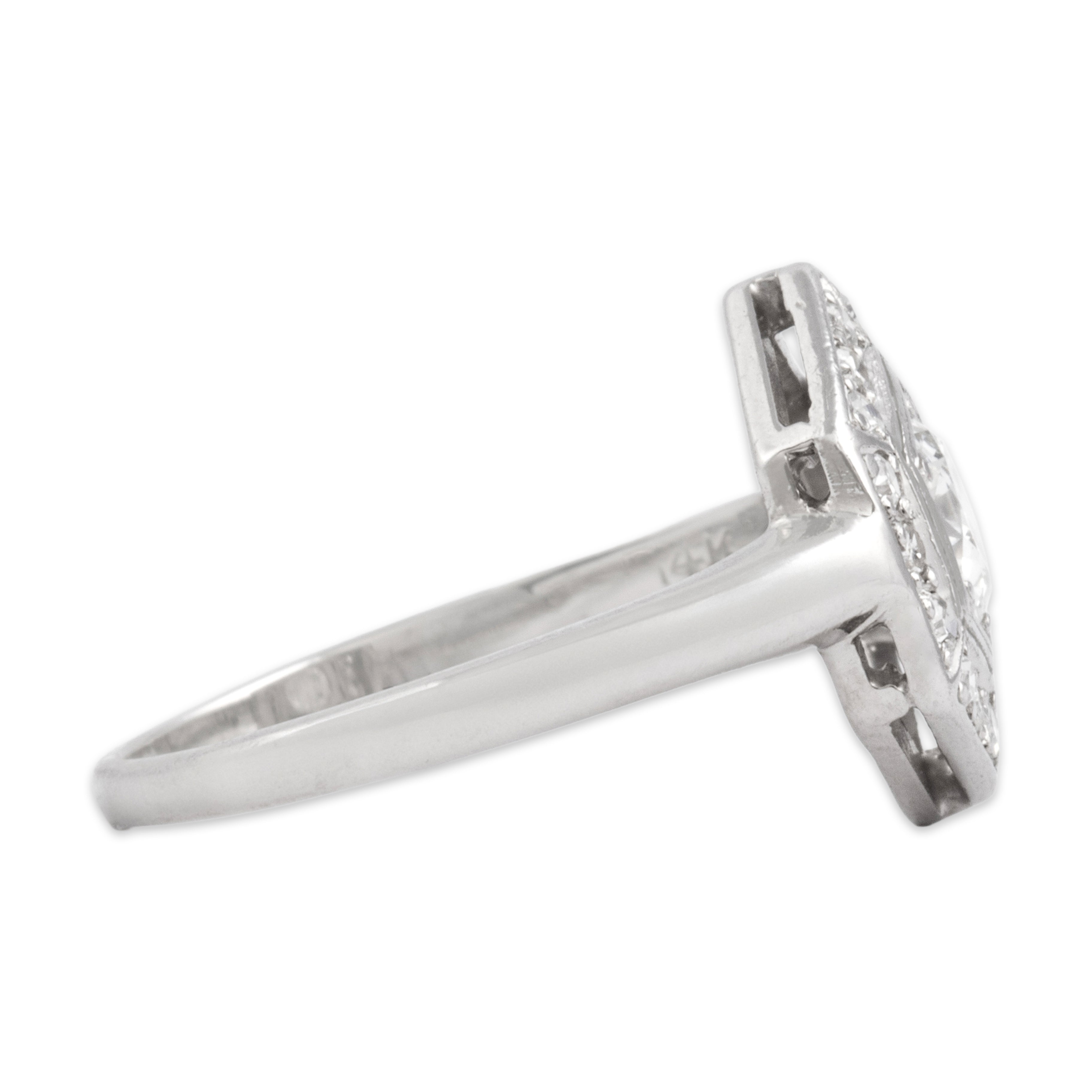Vintage 14k White Gold .66cttw Old European Cut Diamond Stupendous Hexagonal Halo Ring - Side view