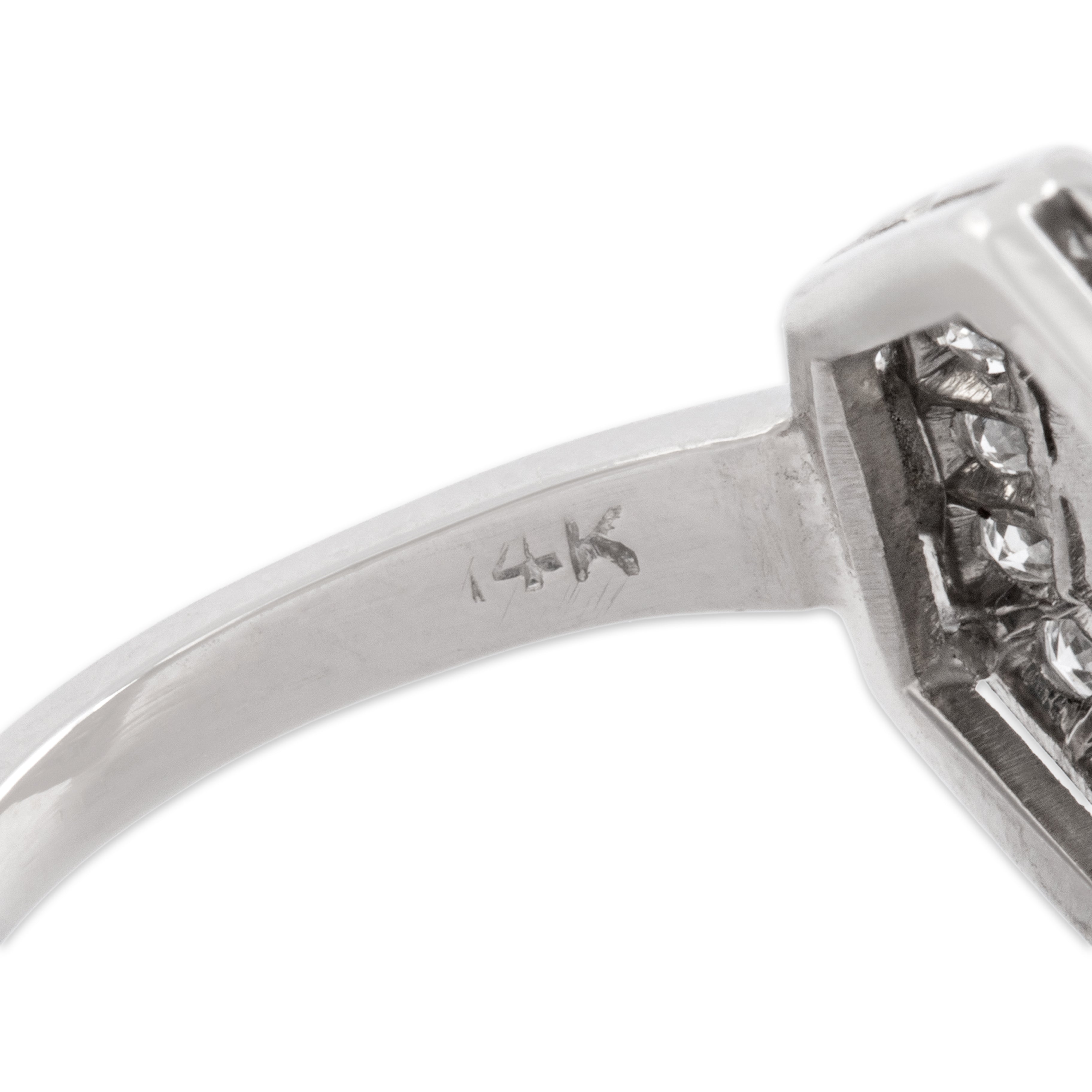 Vintage 14k White Gold .66cttw Old European Cut Diamond Stupendous Hexagonal Halo Ring - Hallmark view