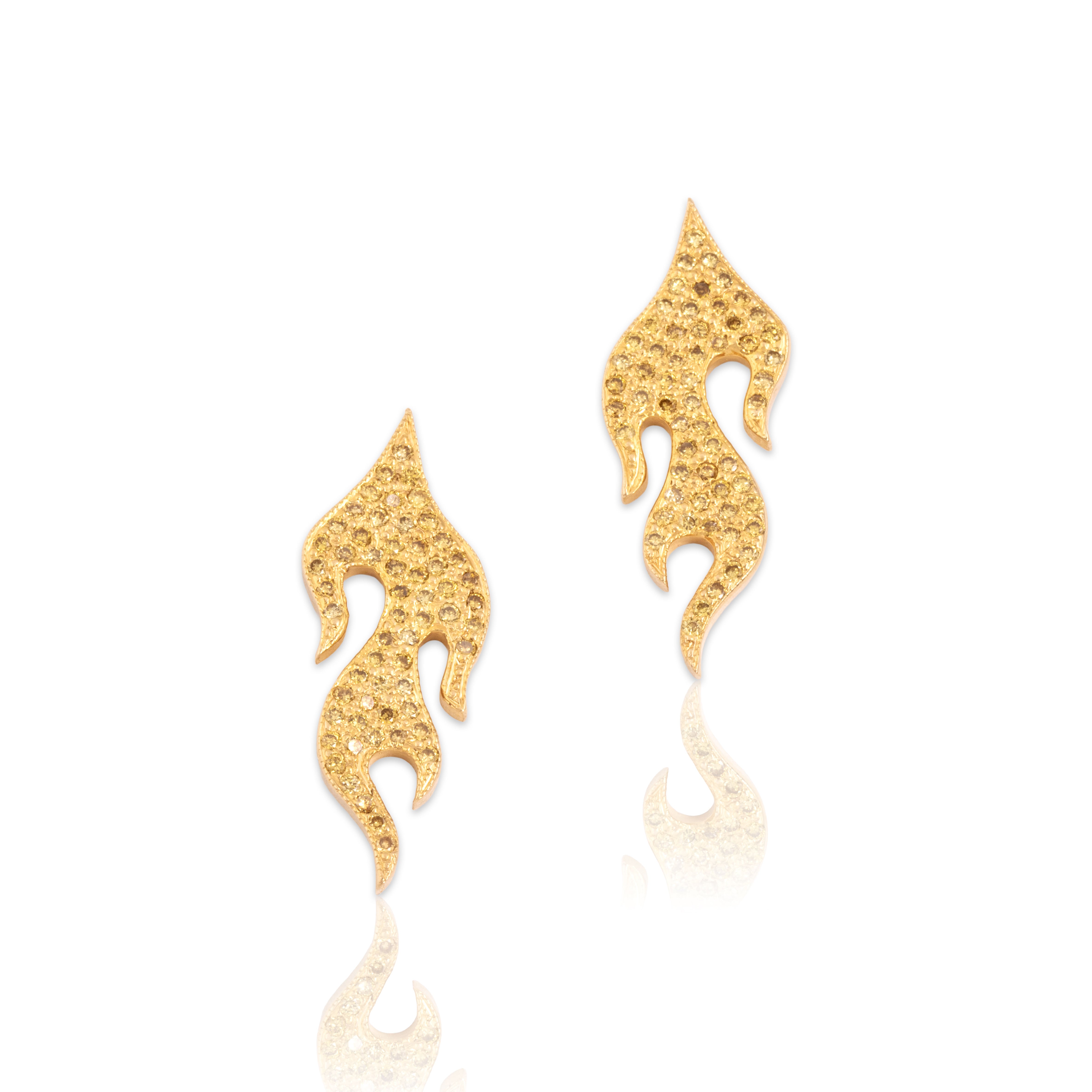 Vintage 14k Yellow Gold Yellow Diamond Chic Pavé Flame Stud Earrings