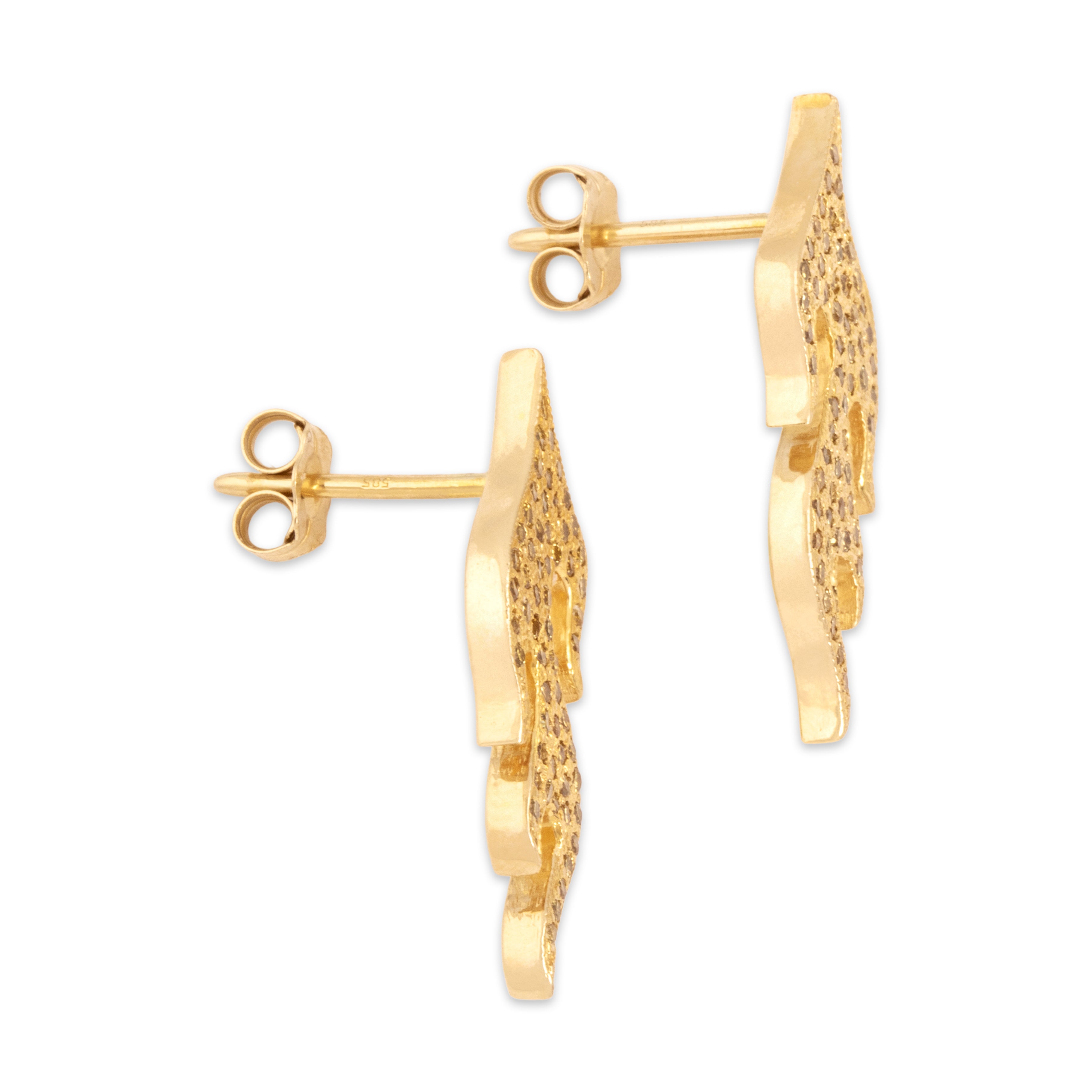 Vintage 14k Yellow Gold Yellow Diamond Chic Pavã© Flame Stud Earrings - Side view
