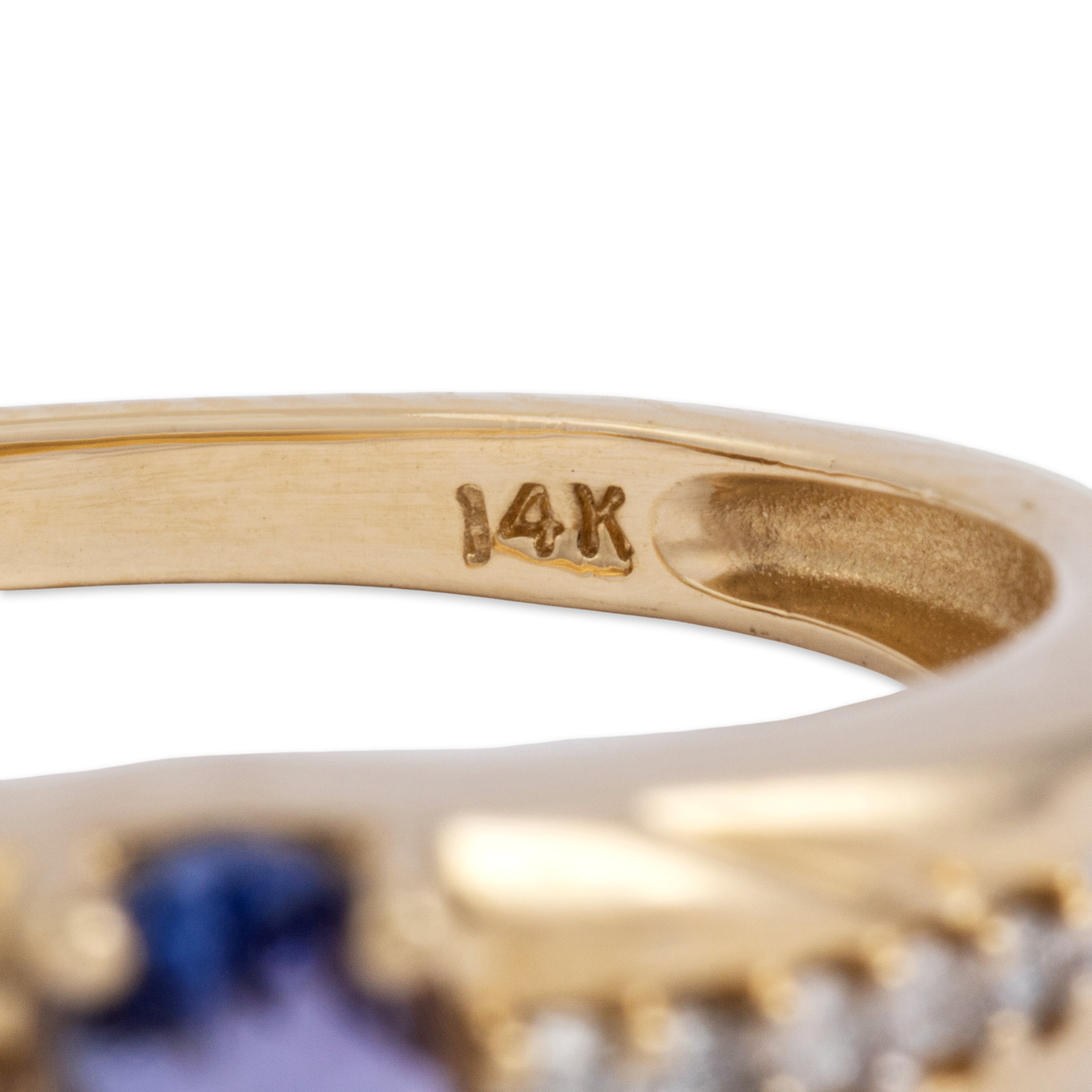 Vintage 14k Yellow Gold Tanzanite Diamond Vibrant Oval Accented Line Ring - Hallmark view