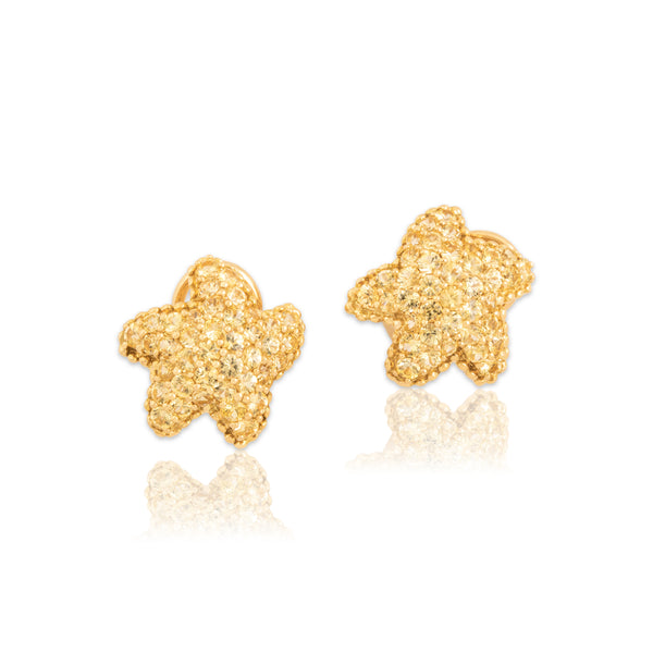 Vintage 18k Yellow Gold 3.52cttw Yellow Sapphire Sunny Starfish Omega-Back Earrings - Close-up view