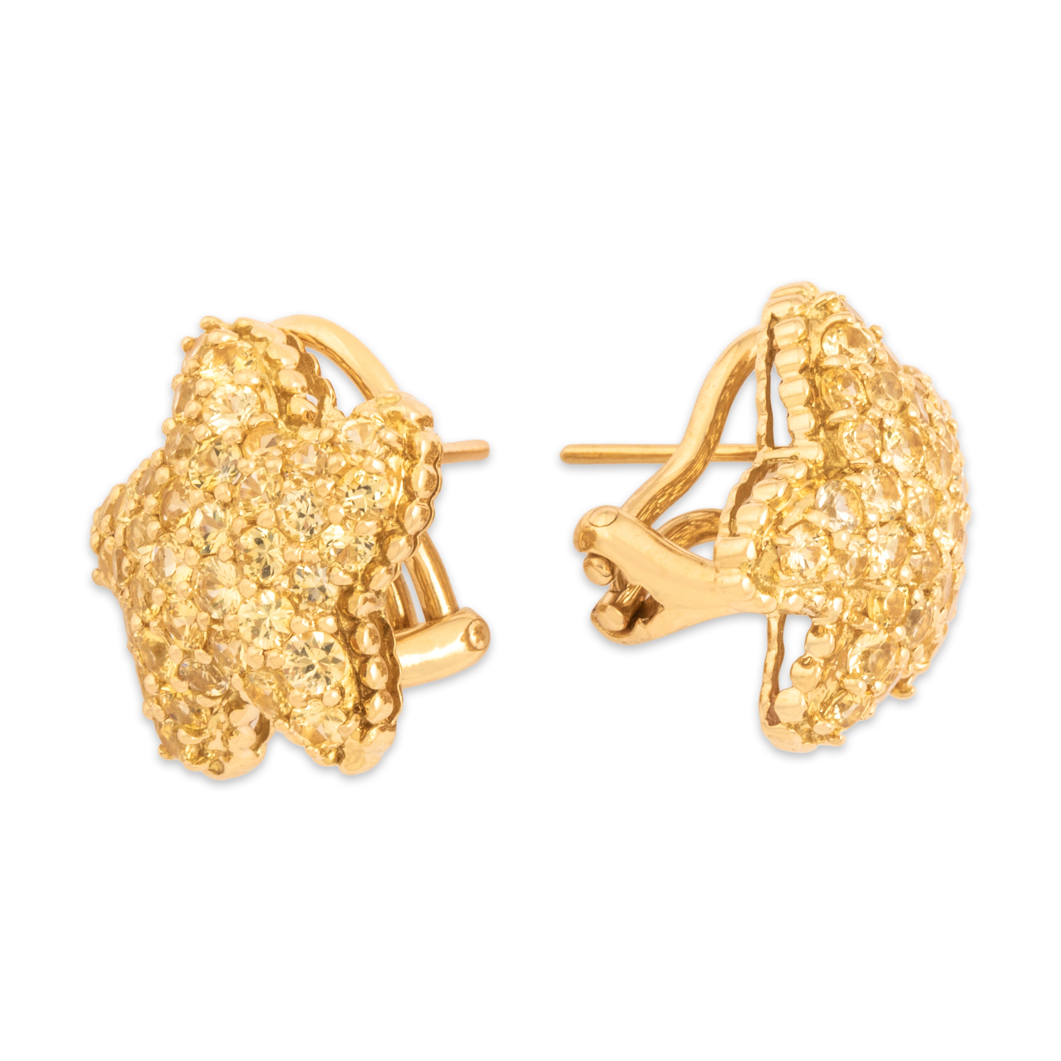 Vintage 18k Yellow Gold 3.52cttw Yellow Sapphire Sunny Starfish Omega-Back Earrings - Side view