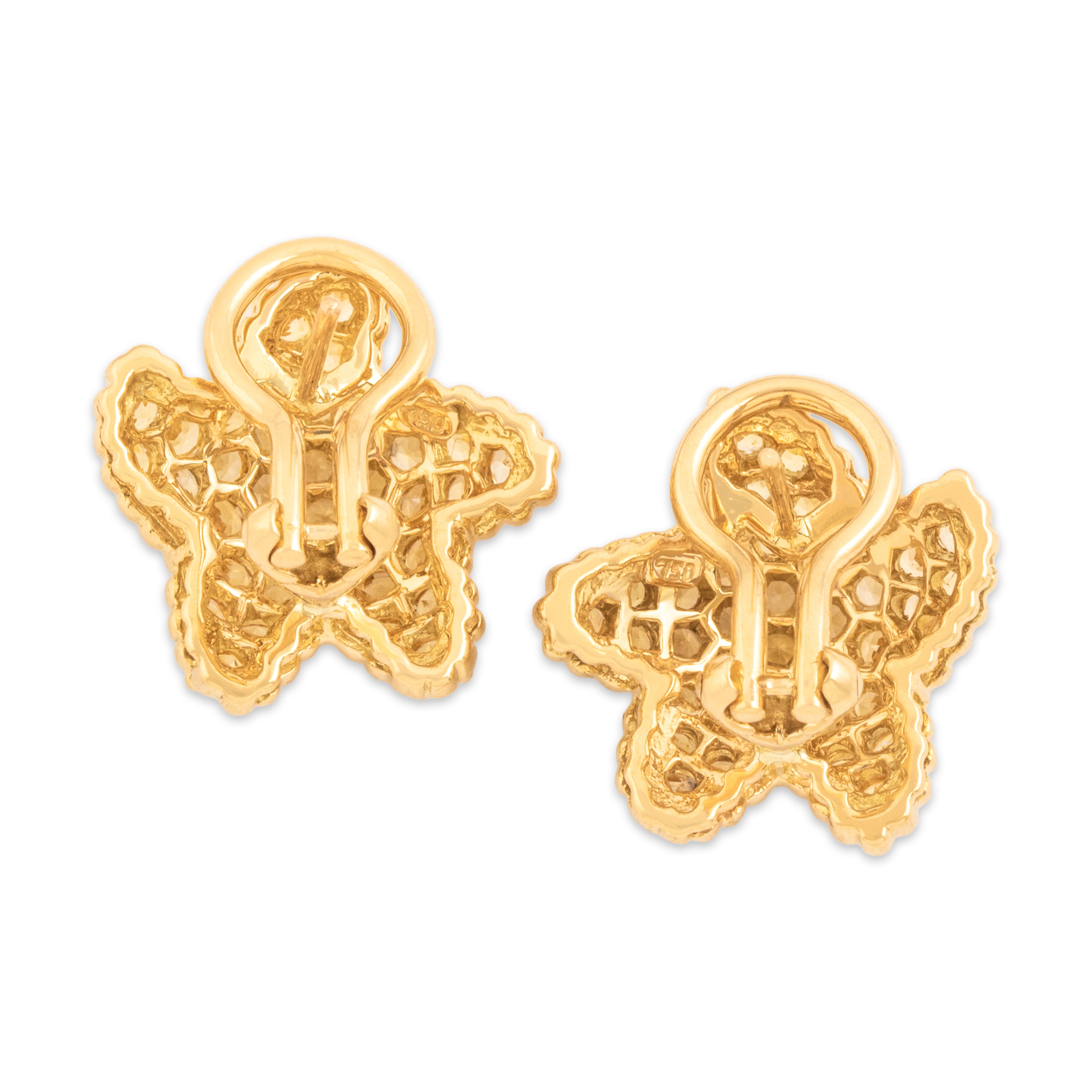 Vintage 18k Yellow Gold 3.52cttw Yellow Sapphire Sunny Starfish Omega-Back Earrings - Back view