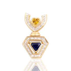 Vintage 18k Yellow & White Gold 1.46cttw Yellow & Blue Sapphire Diamond Pendant