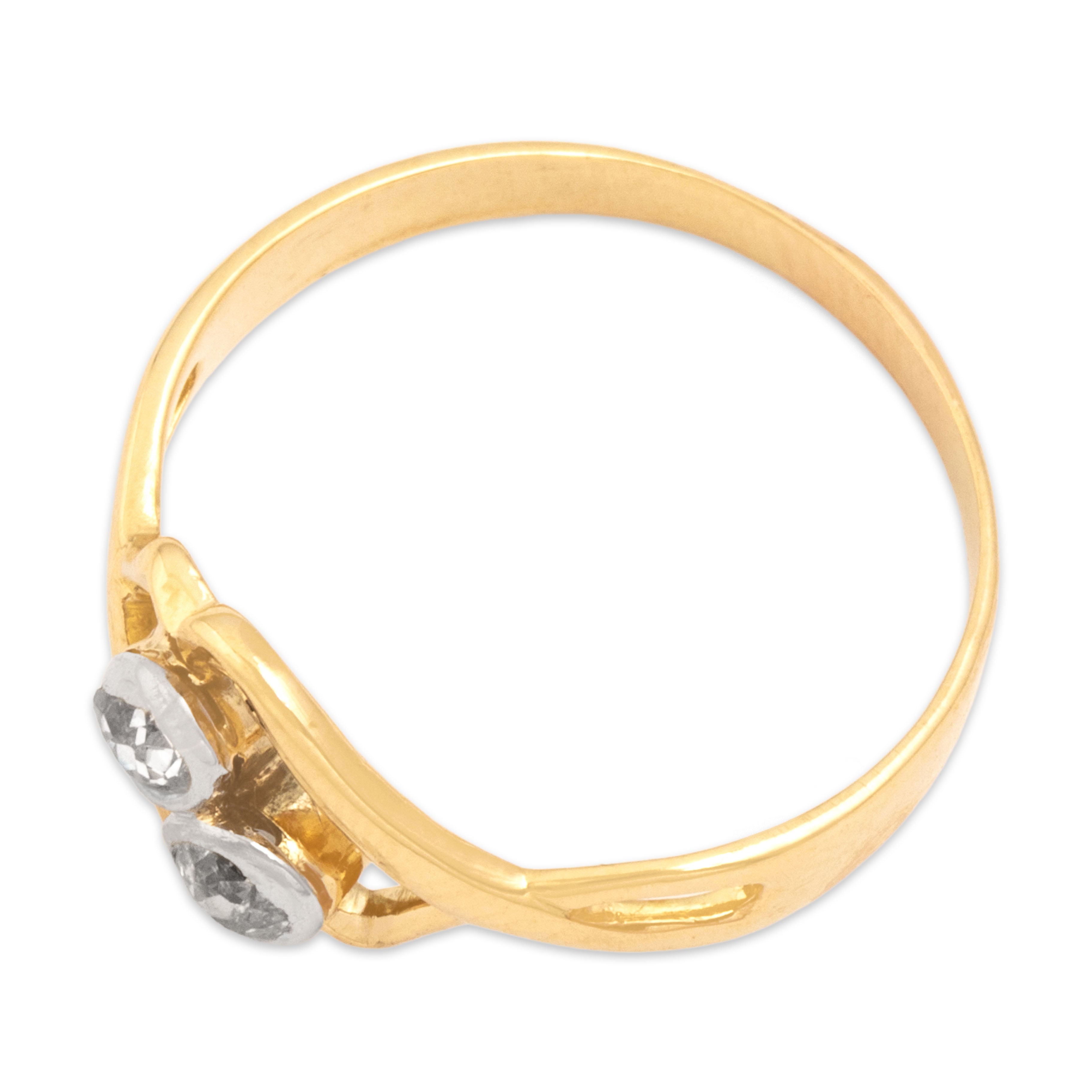 Antique 18k Yellow Gold & Silver Old Mine Diamond Sinuous Bezel Bypass Ring 7.50