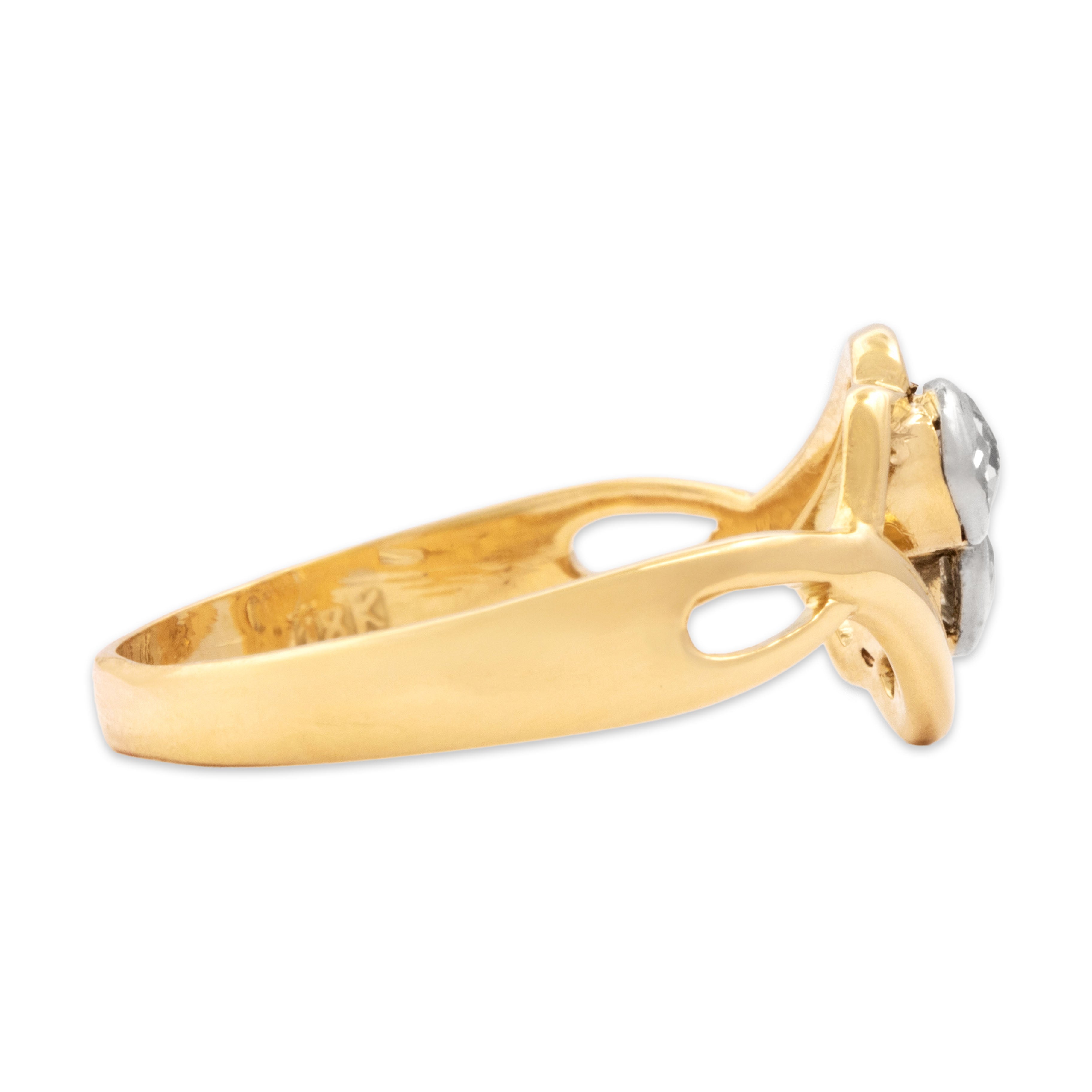 Antique 18k Yellow Gold & Silver Old Mine Diamond Sinuous Bezel Bypass Ring 7.50