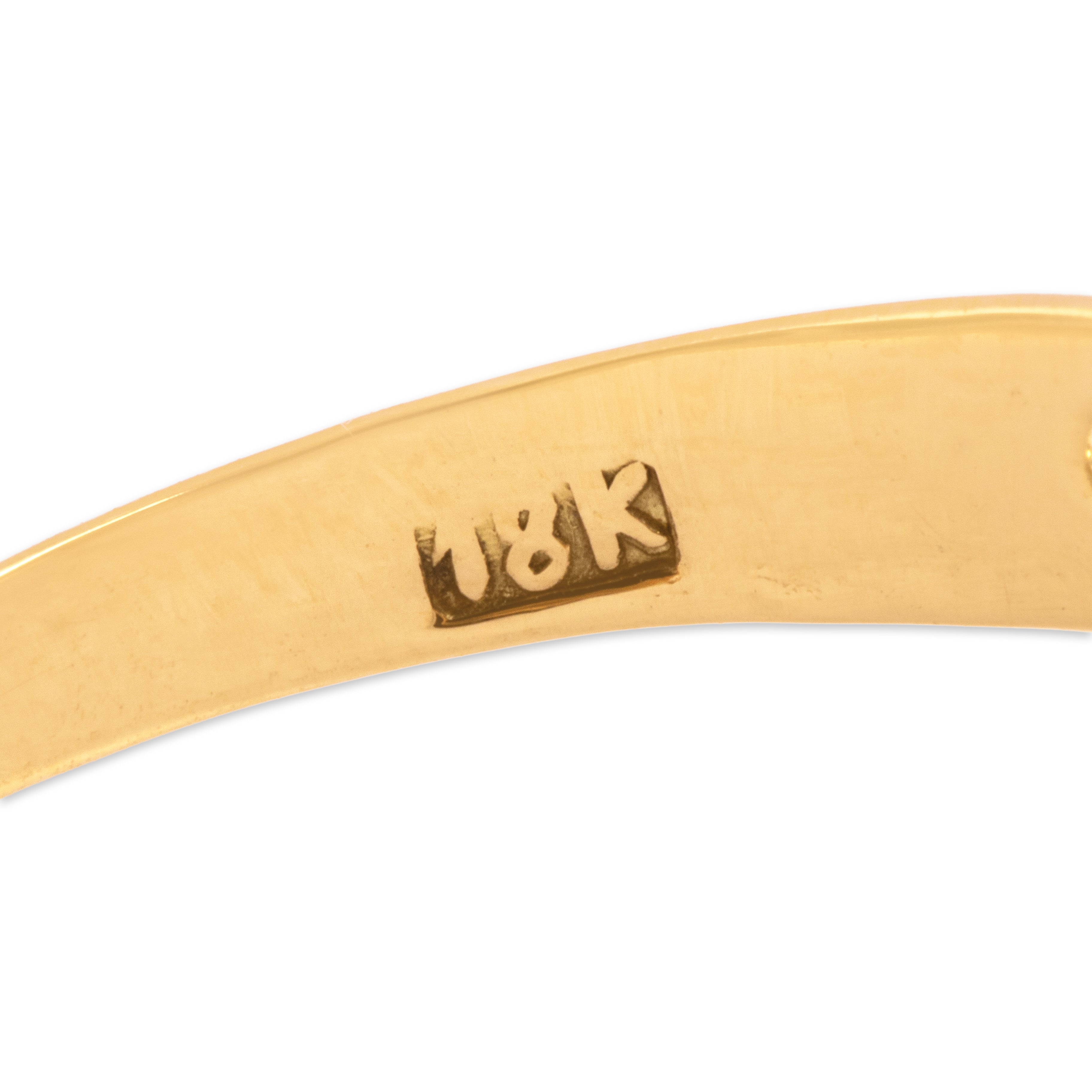 Antique 18k Yellow Gold & Silver Old Mine Cut Diamond Sinuous Flowing Bezel Bypass Ring - Hallmark view