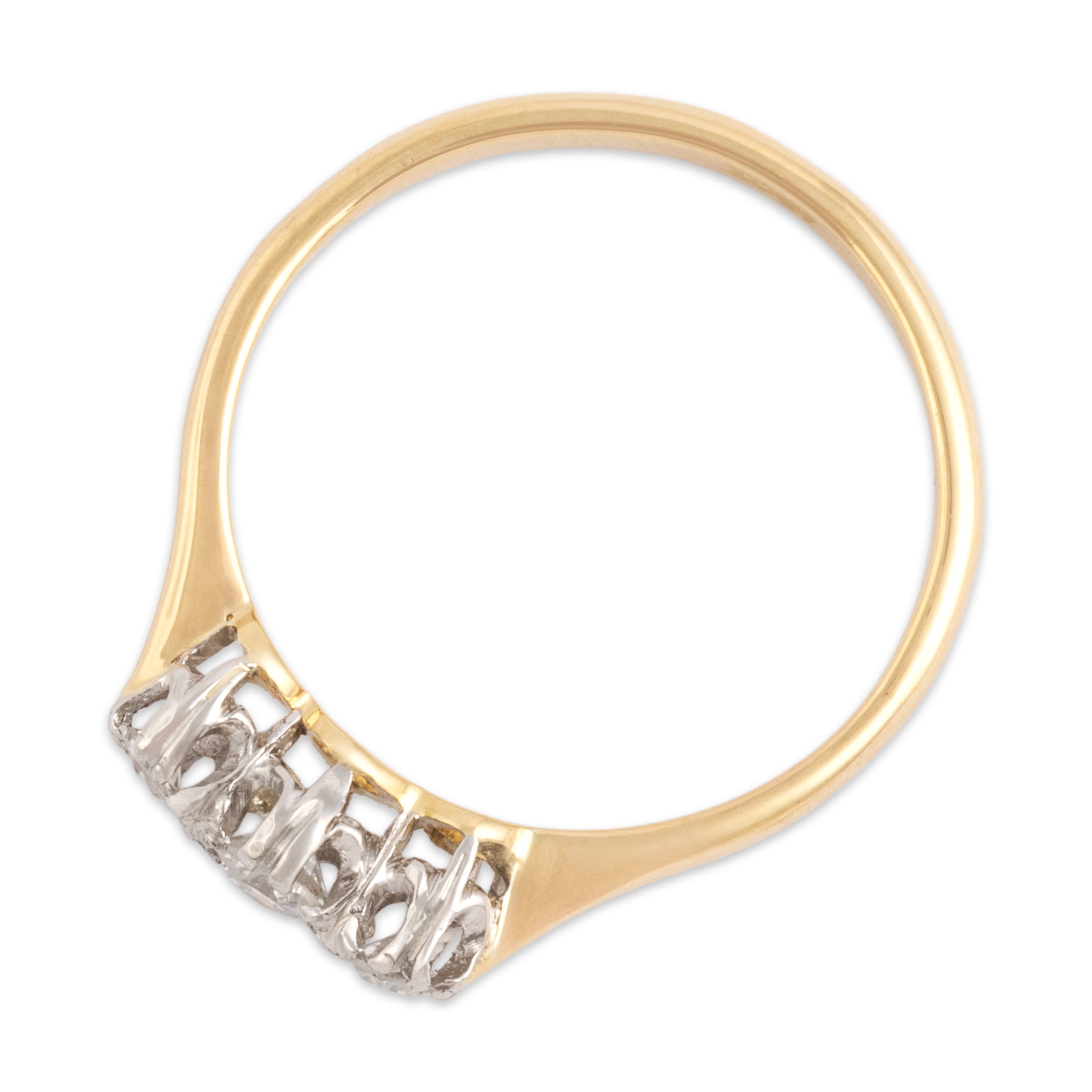 Antique 18k Yellow Gold & Platinum Old Mine Cut Diamond Classic Elegant Trio Ring - Overall view