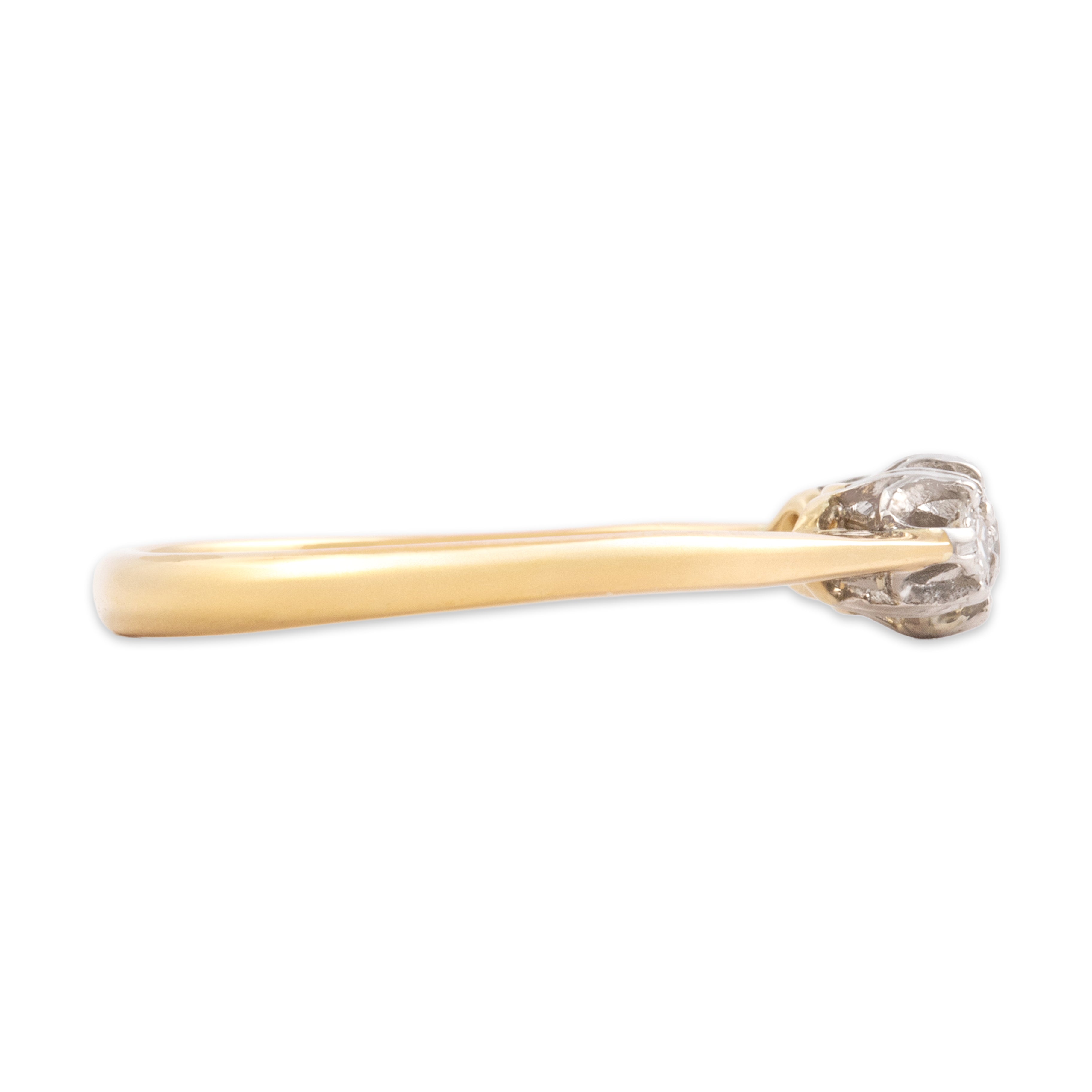 Antique 18k Yellow Gold & Platinum Old Mine Cut Diamond Classic Elegant Trio Ring - Side view