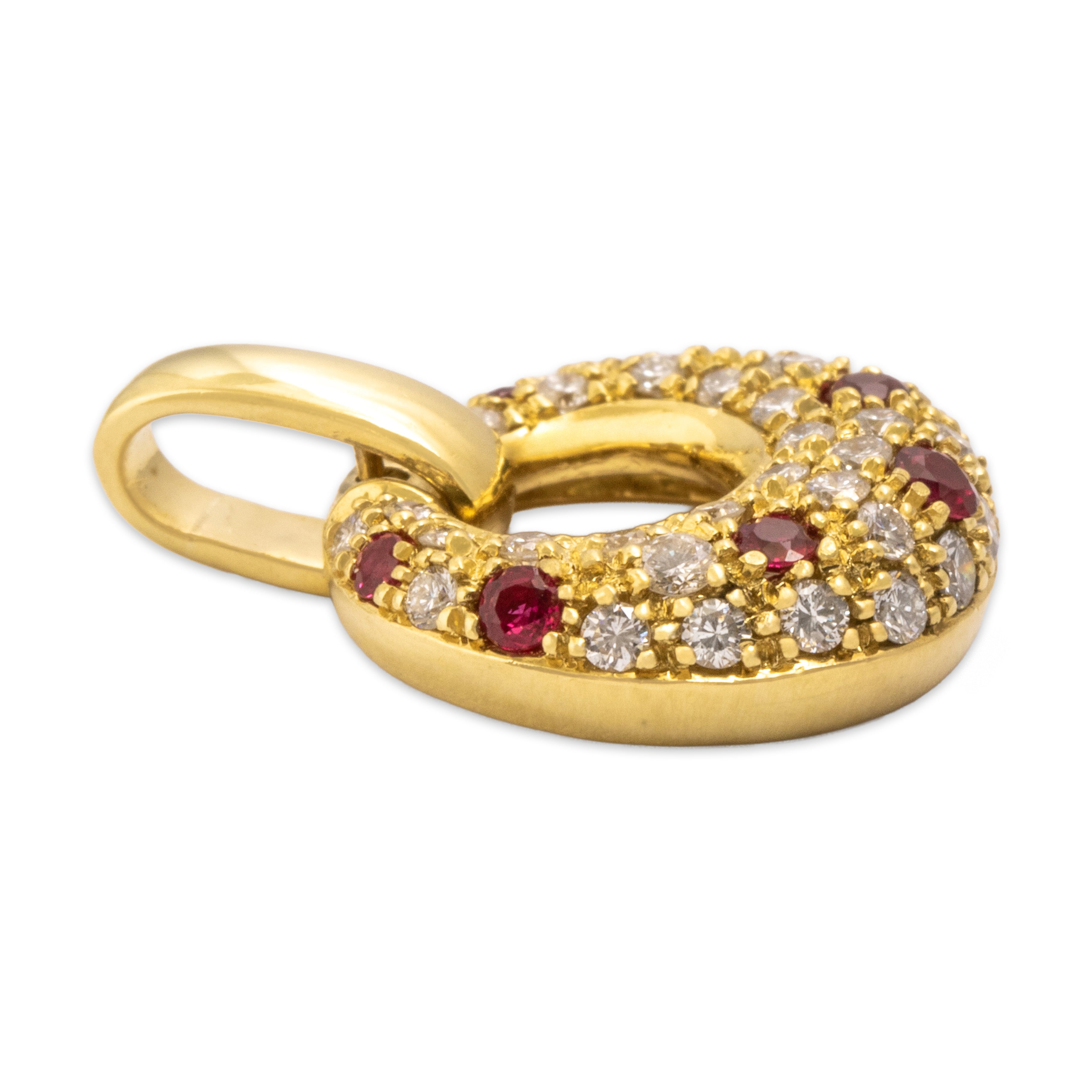 Vintage 18k Yellow Gold Diamond Ruby Sparkling Pavã© Disc Pendant - Side view
