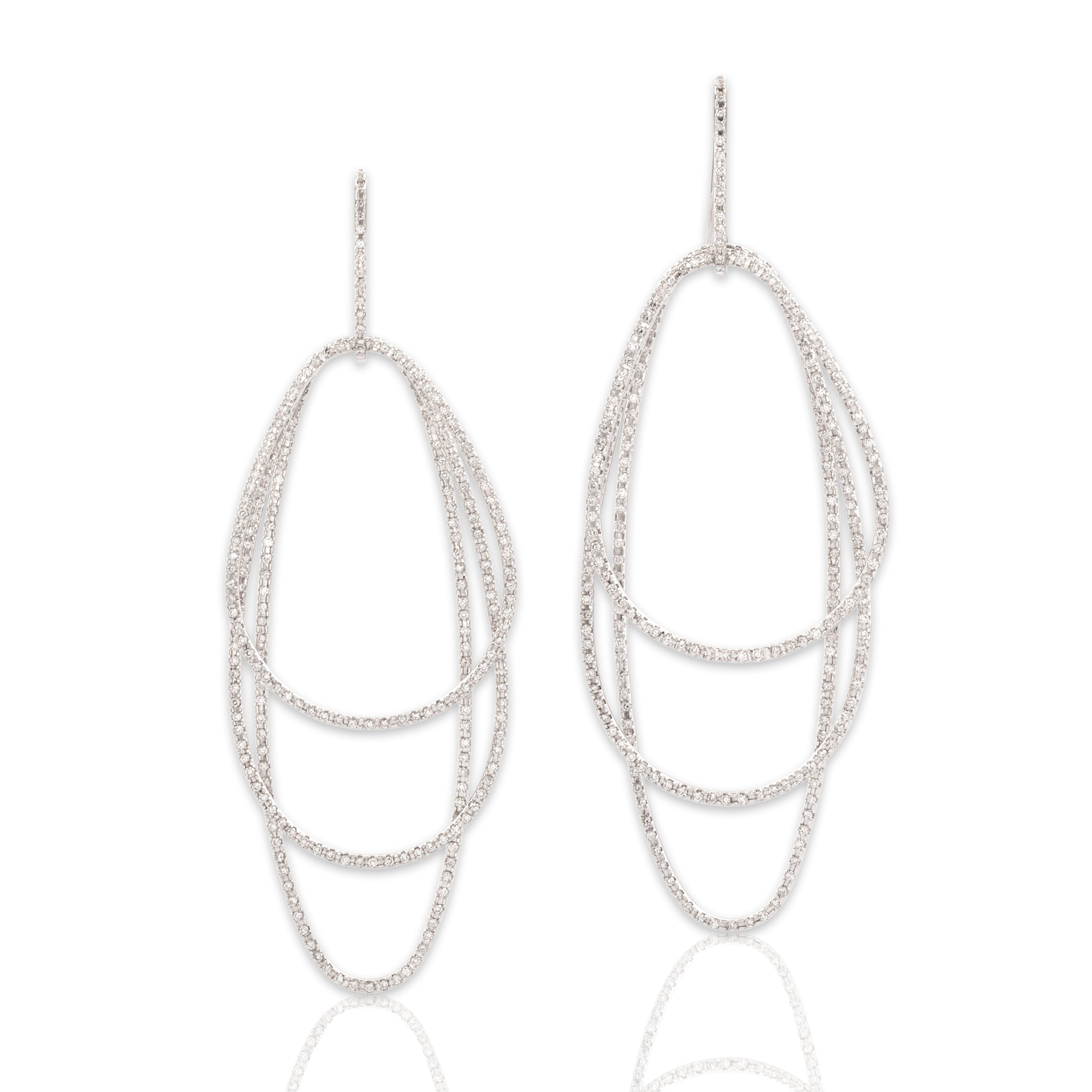Vintage Large 18k White Gold 1.48cttw Diamond Extravagant Trio Dangle Earrings - Close-up view