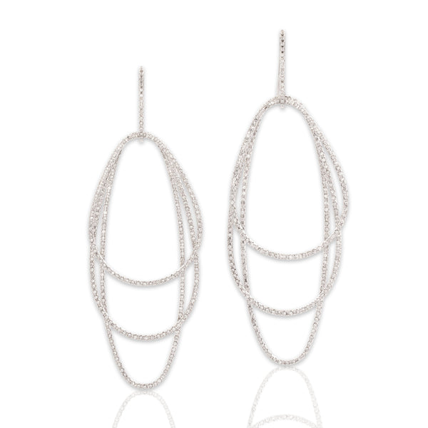 Vintage Large 18k White Gold 1.48cttw Diamond Extravagant Trio Dangle Earrings - Close-up view
