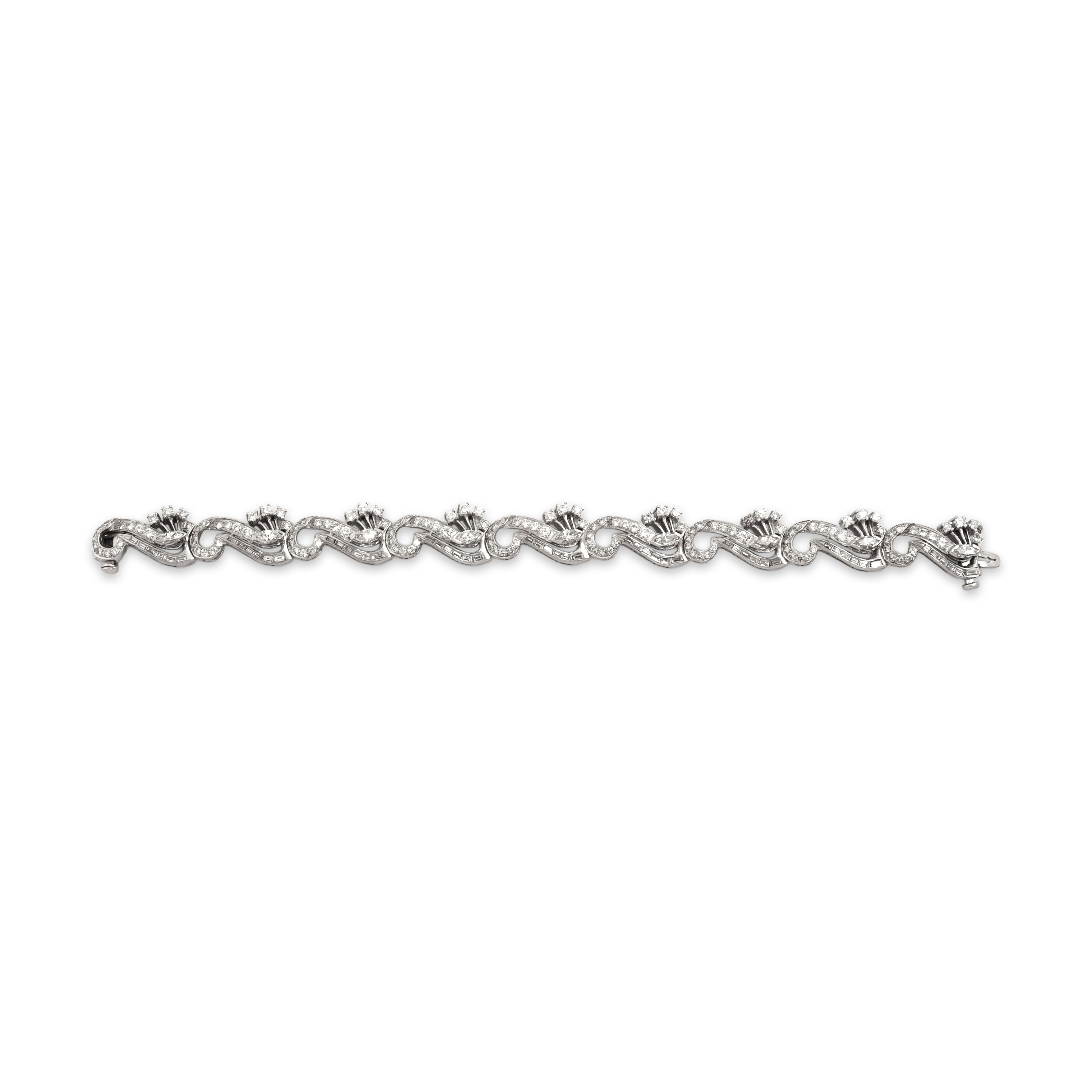 Vintage Mid-Century Platinum 6.38cttw Diamond Superb Dazzling Accent Link Bracelet - Overall view