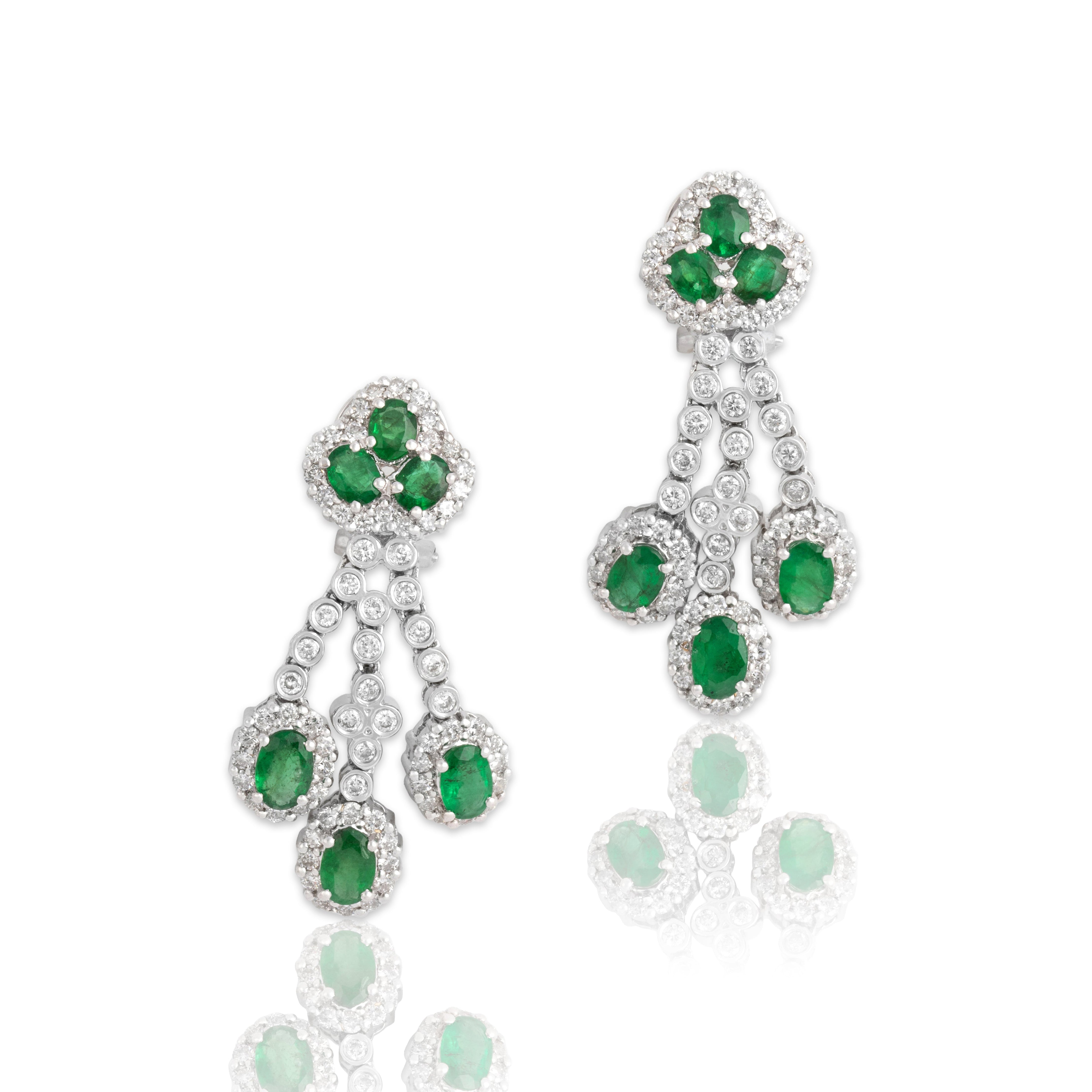 Estate Substantial 18k White Gold 3.56cttw Emerald 2.5cttw Diamond Drop Earrings