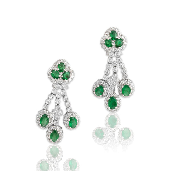 Estate Substantial 18k White Gold 3.56cttw Emerald 2.5cttw Diamond Drop Earrings