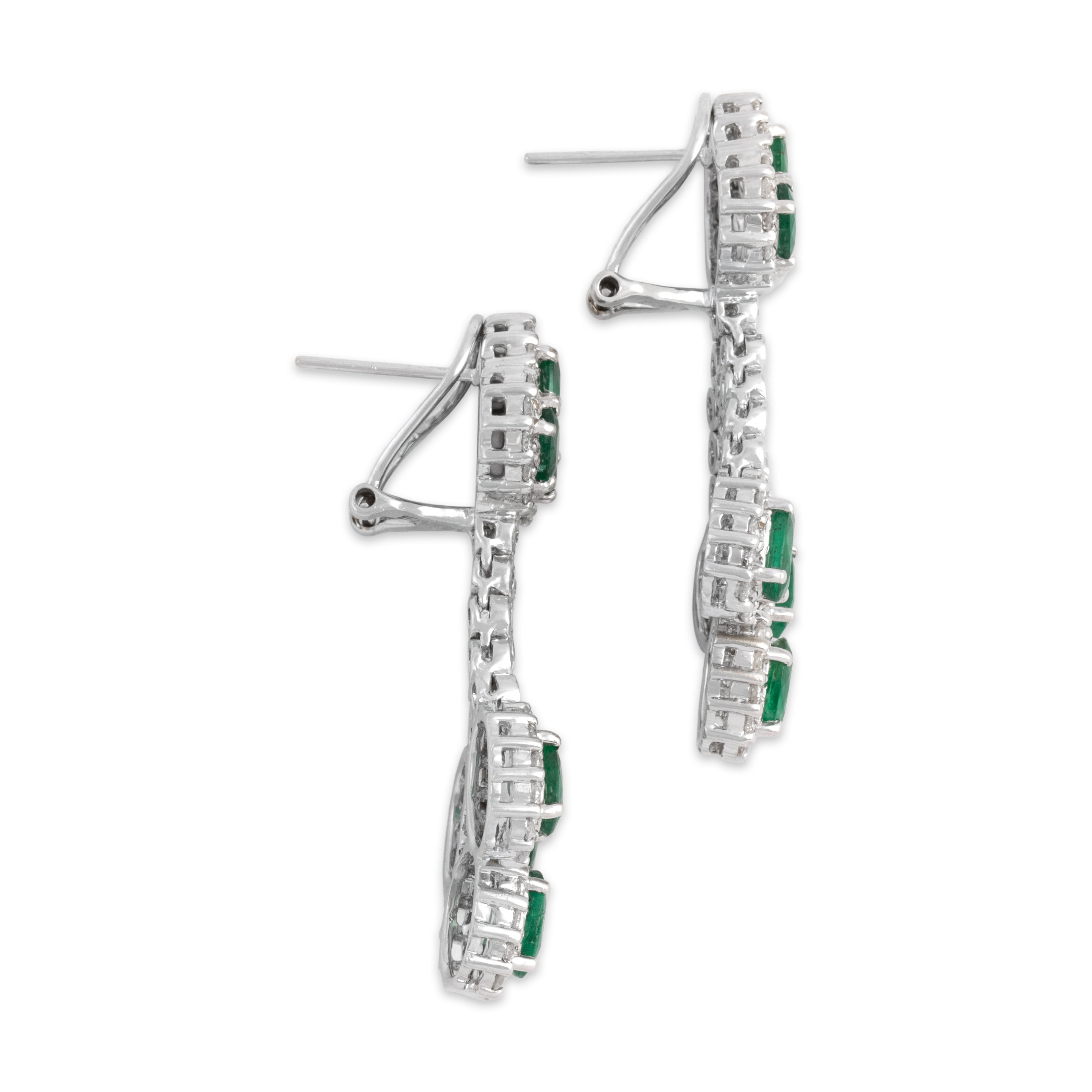Estate Substantial 18k White Gold [Custom Carat] Sparkling Omega-Back Dangle Earrings - Side view