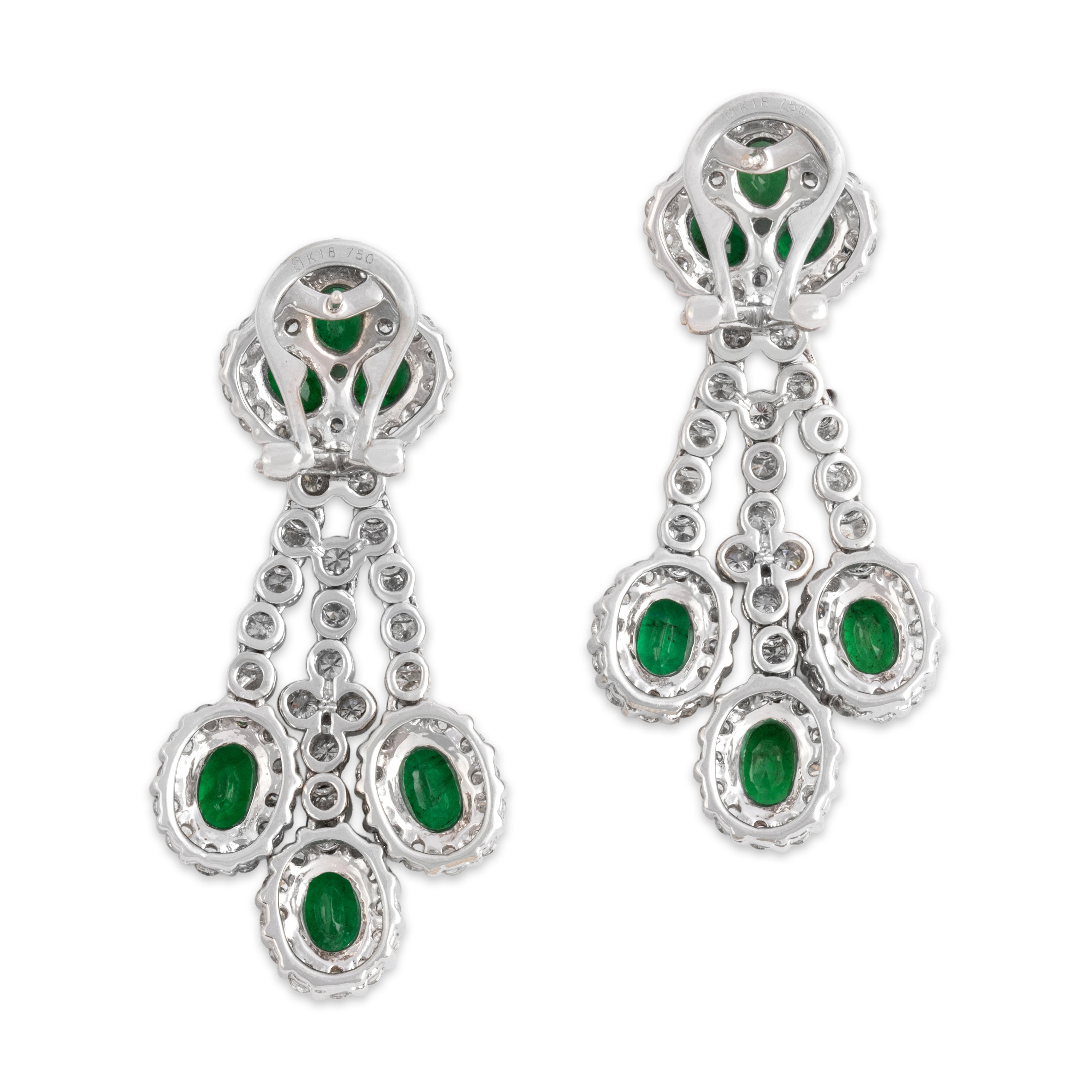 Estate Substantial 18k White Gold 3.56cttw Emerald 2.5cttw Diamond Drop Earrings