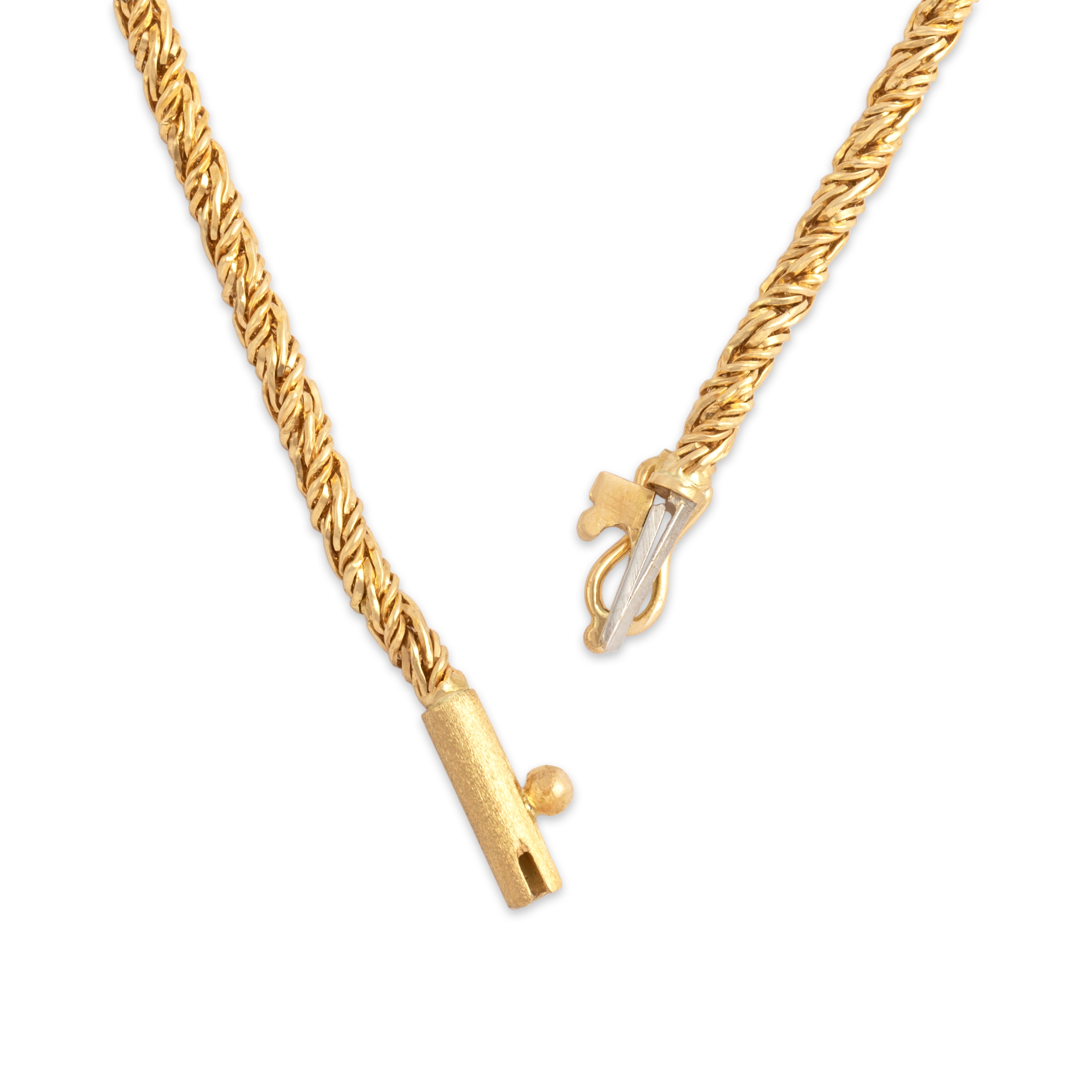 Vintage 18k Yellow Gold 4.04ct Garnet Diamond Pearl Incredible Artistic Brushed Shield Twisting Chain Necklace - clasp view