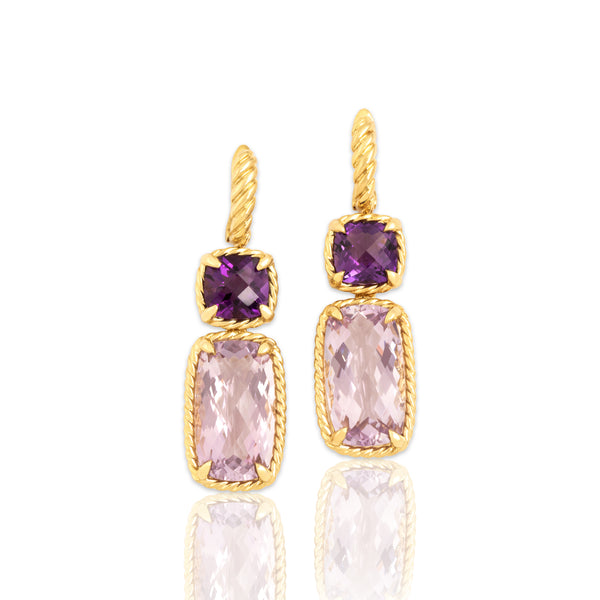 Estate David Yurman 18k Yellow Gold 19.19cttw Amethyst Dangle Earrings
