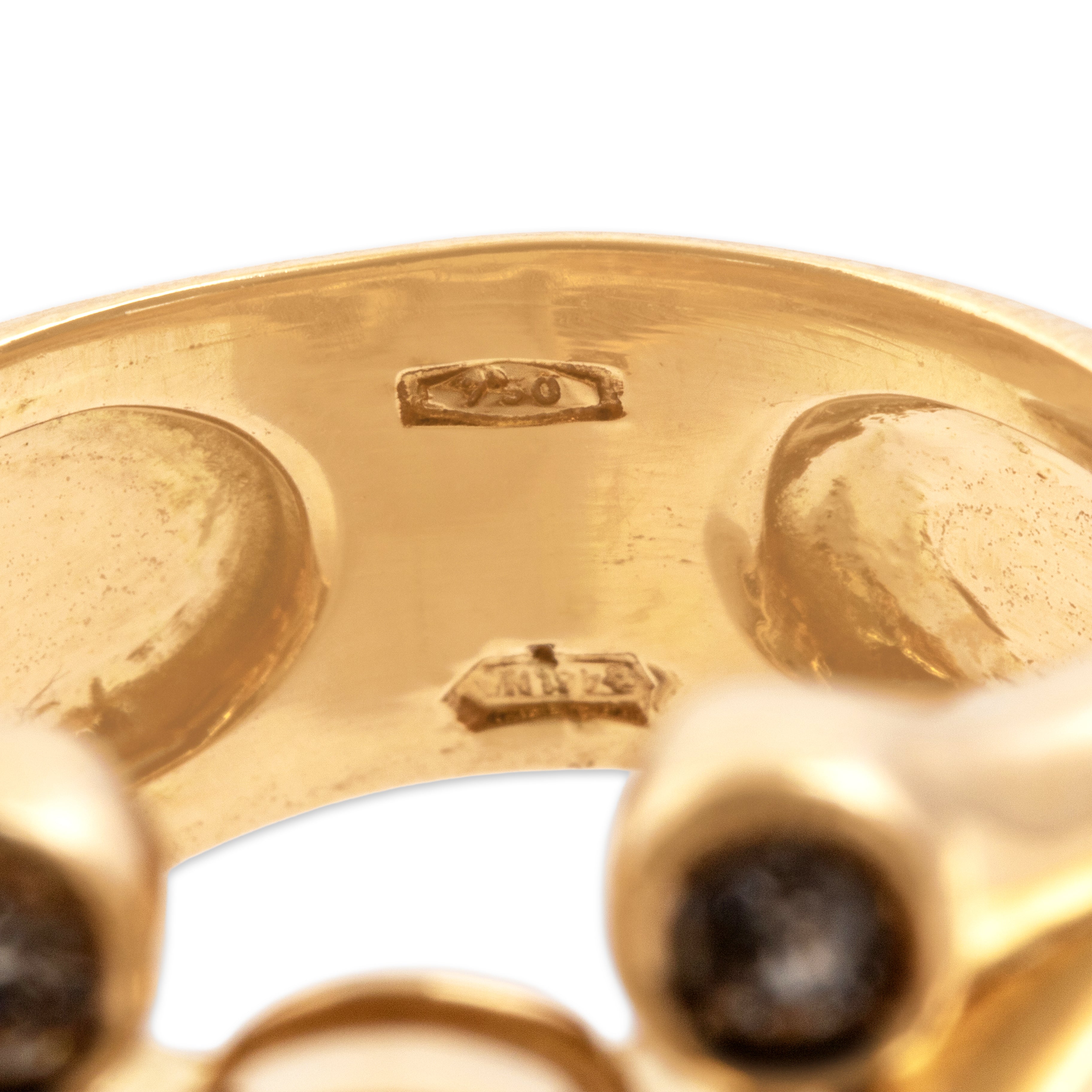 Vintage Italian Heavy 18k Yellow Gold 11.56ct Citrine Diamond Accented Oval Cocktail Ring - Hallmark view