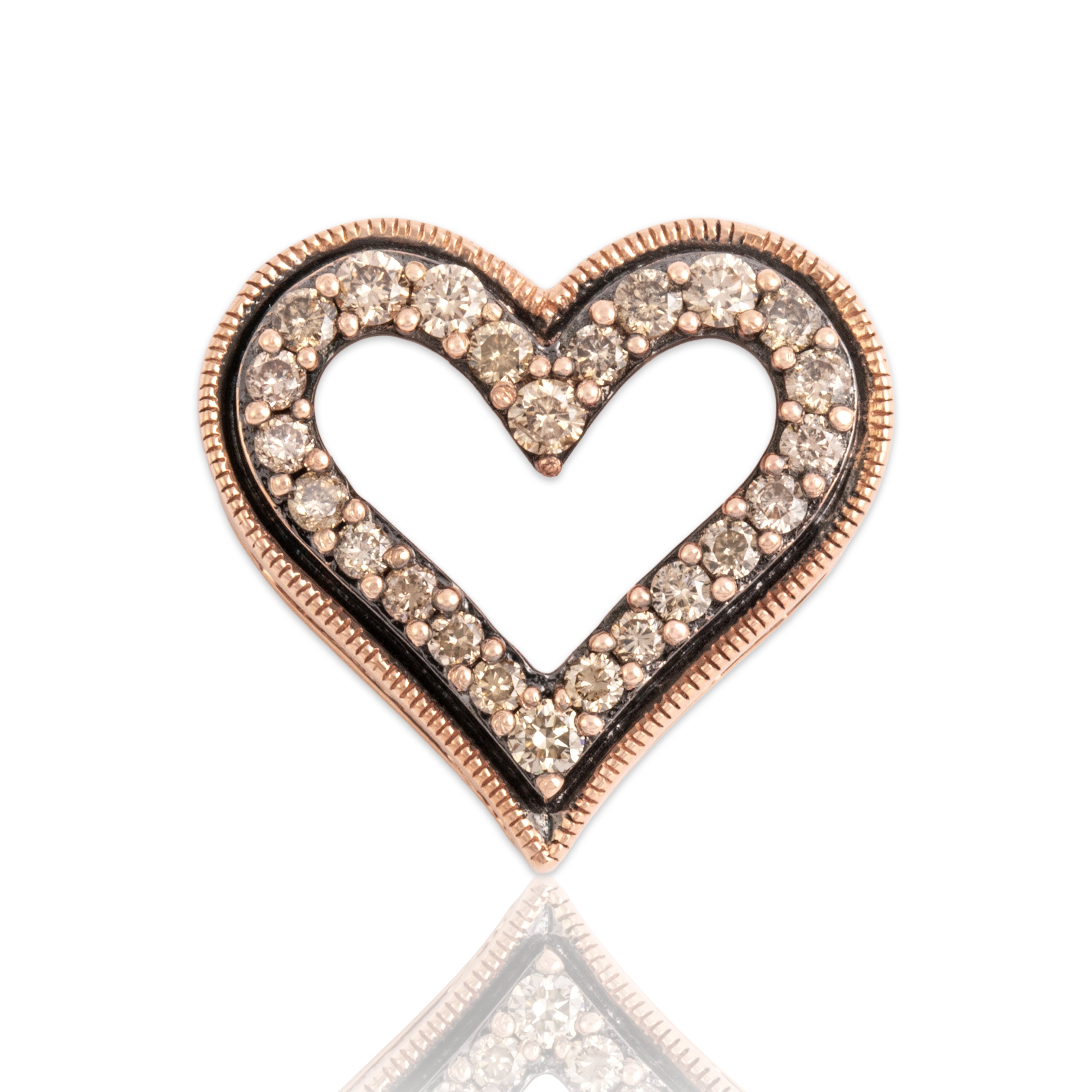 Estate 10k Rose Gold Champagne Diamond Sparkling Sweet Heart Slide Pendant - Close-up view