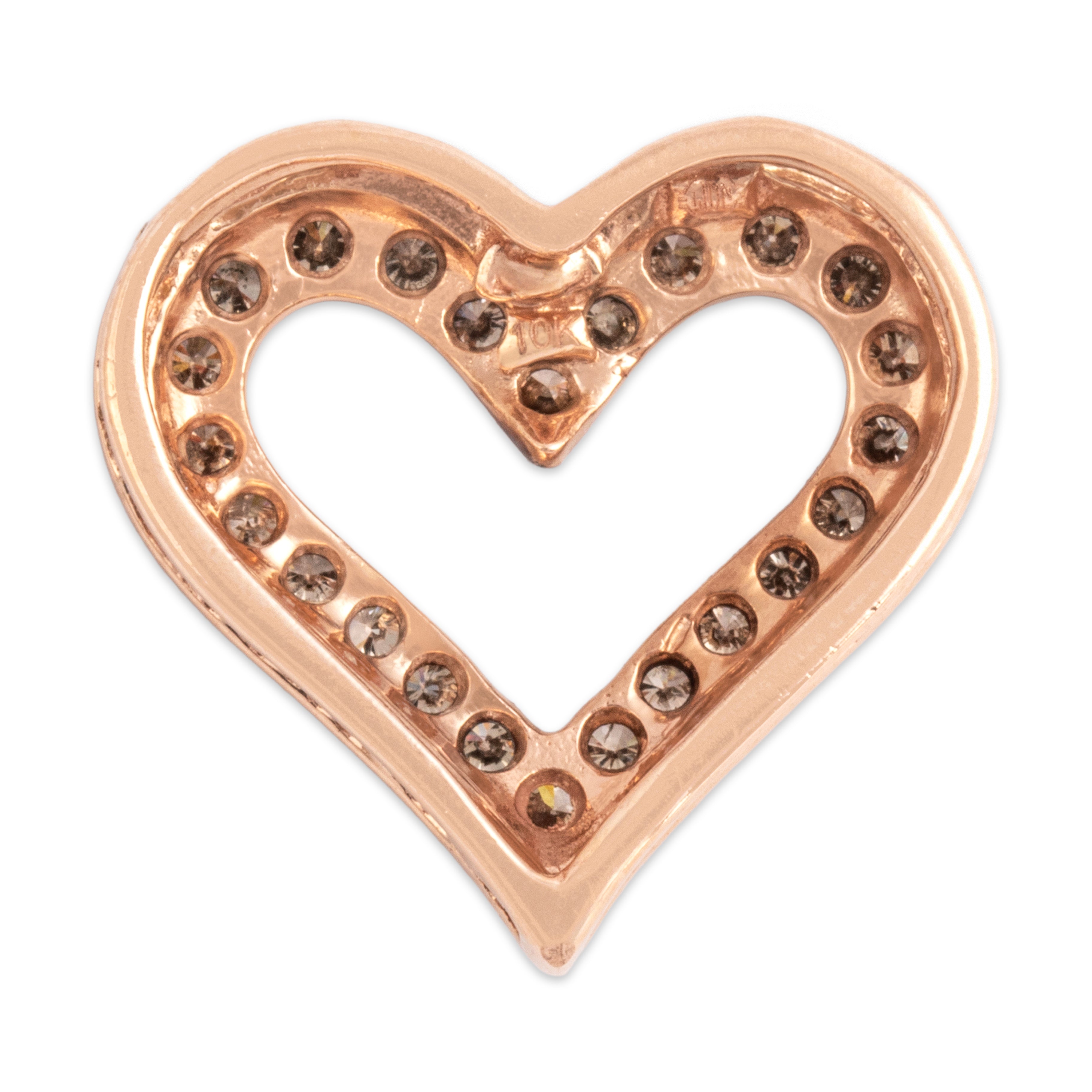 Estate 10k Rose Gold Champagne Diamond Sparkling Sweet Heart Slide Pendant - Back view