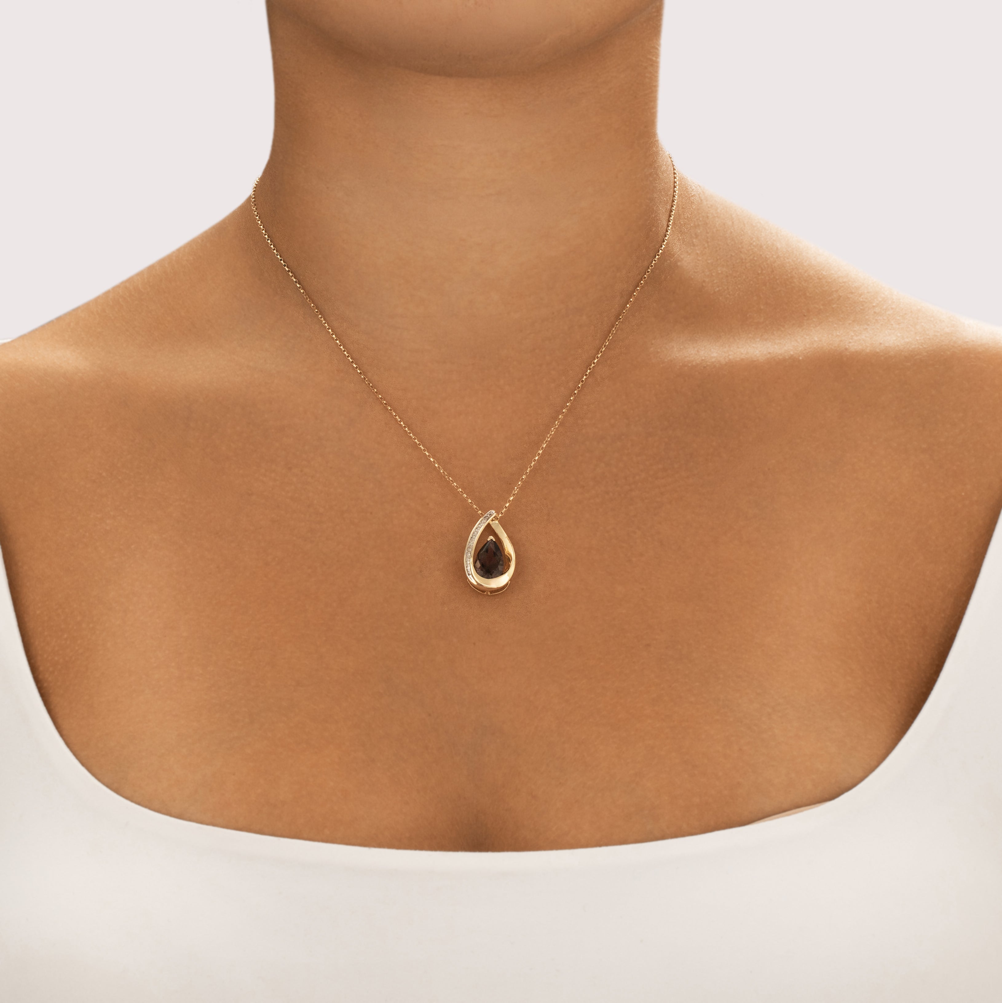 Vintage 14k Yellow Gold 2.44ct Smoky Quartz Diamond Chic Pear Slide Pendant