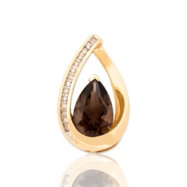 Vintage 14k Yellow Gold 2.44ct Smoky Quartz Diamond Chic Pear Slide Pendant