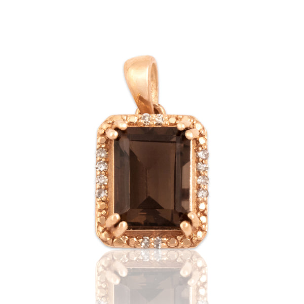 Estate 14k Rose Gold 1.33ct Smoky Quartz Diamond Modern Rectangular Pendant