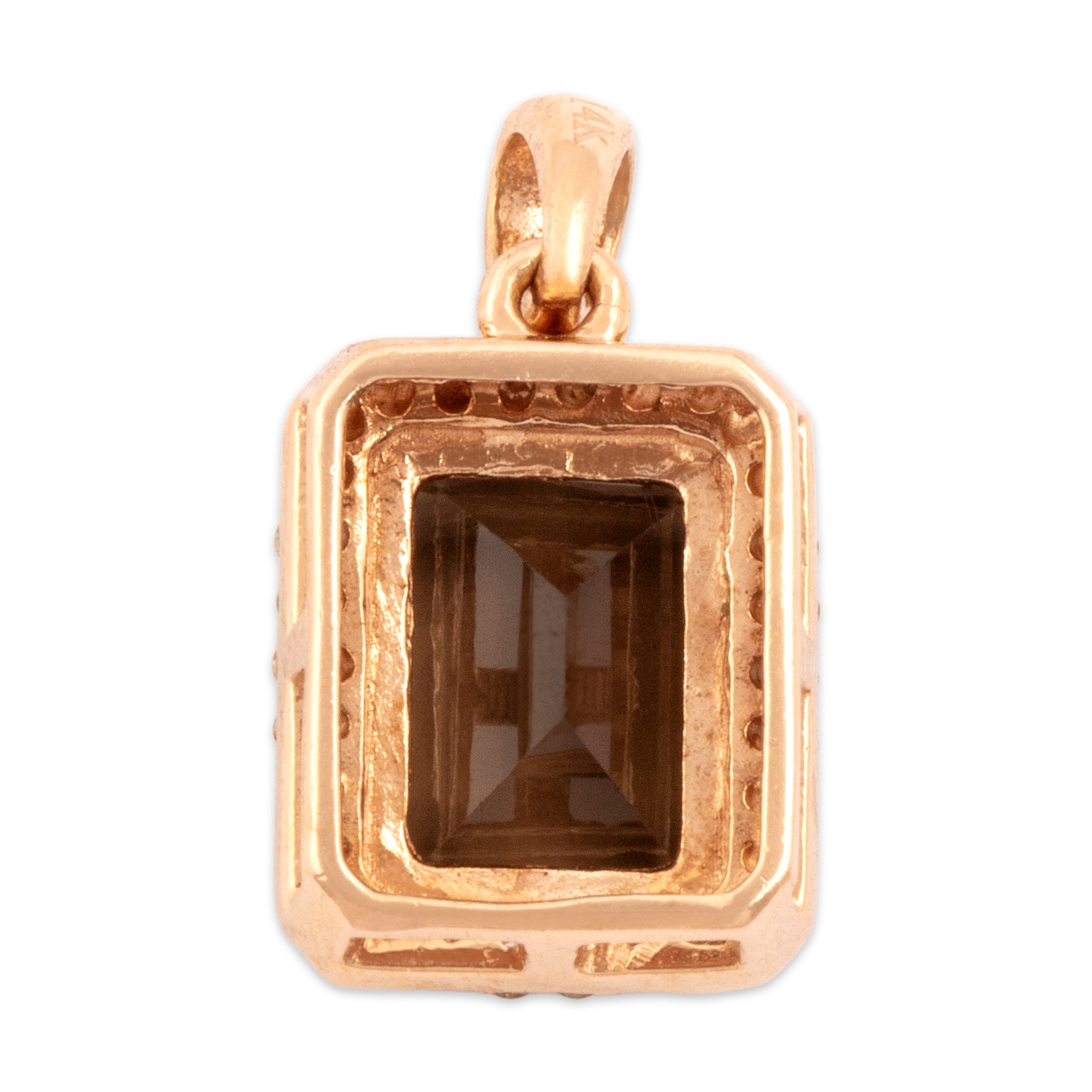 Estate 14k Rose Gold 1.33ct Smoky Quartz Diamond Modern Rectangular Pendant - Back view