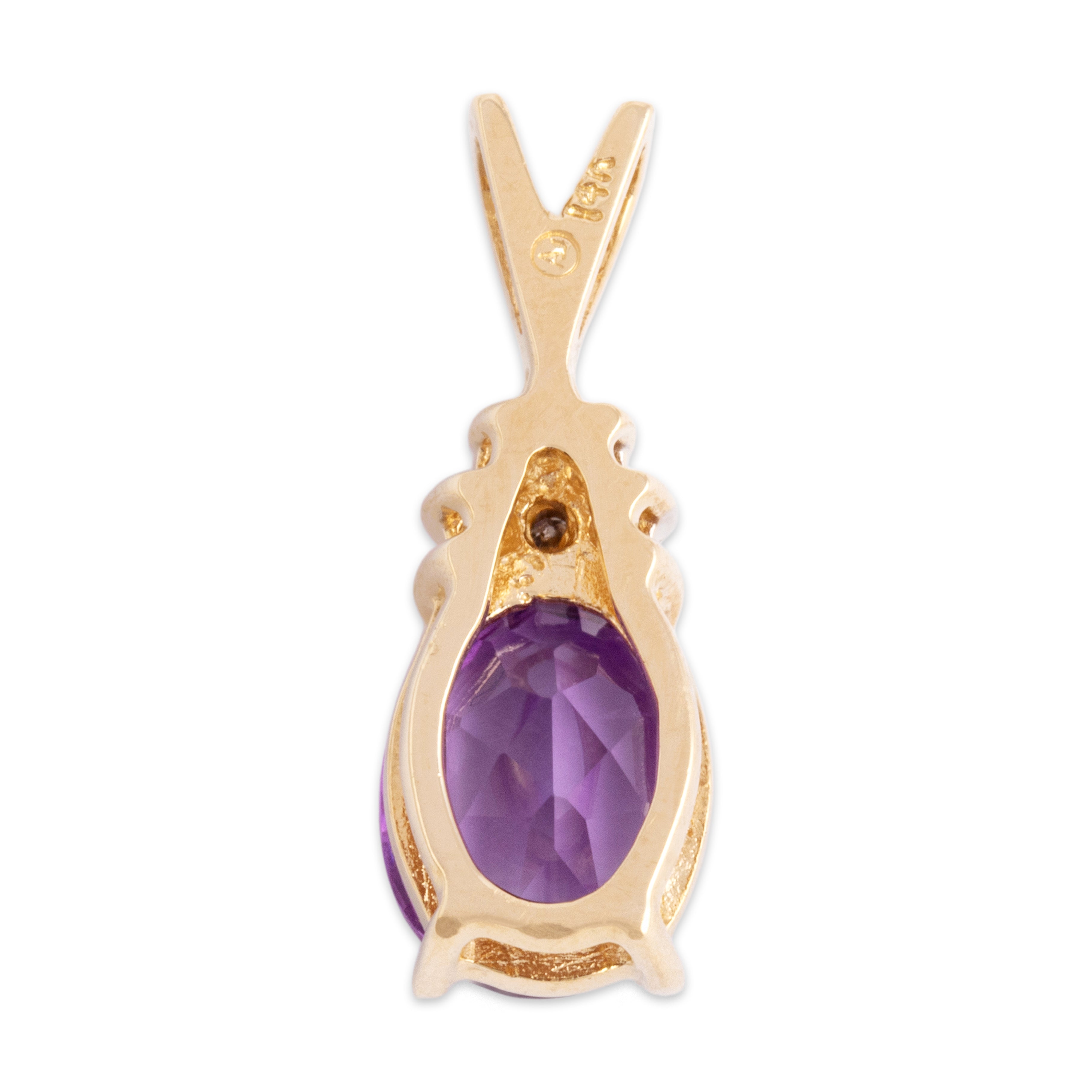 Vintage 14k Yellow Gold 1.58ct Amethyst Diamond Adorned Classic Oval Pendant - Back view