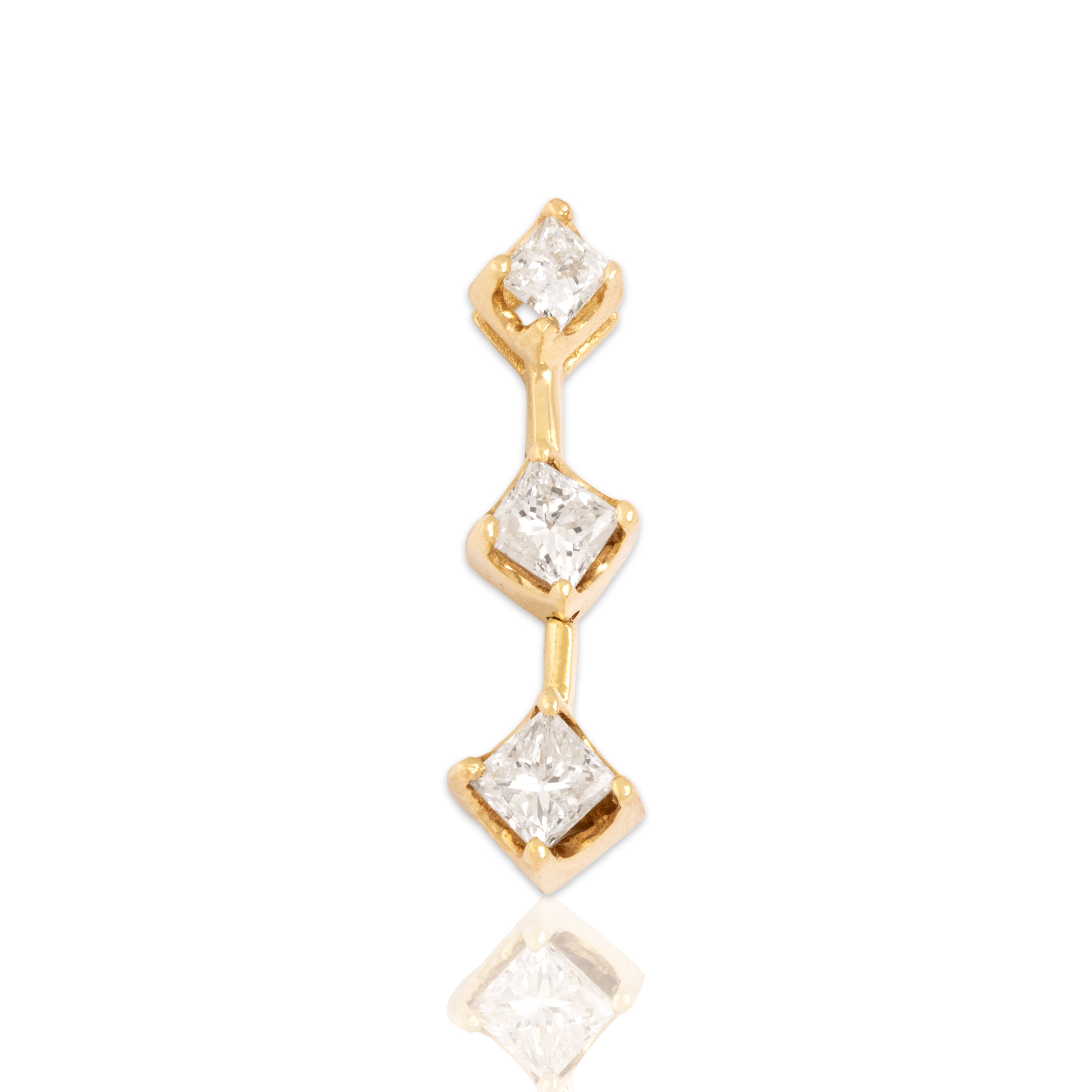 Vintage 14k Yellow Gold .57cttw Diamond Princess-Cut Trio Drop Pendant
