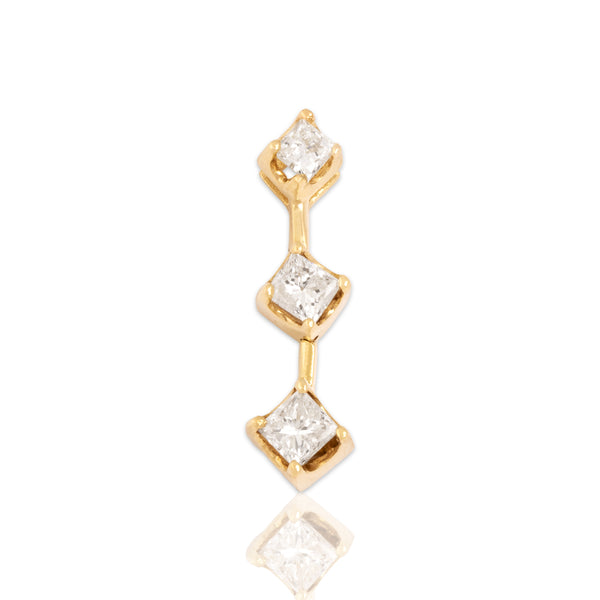 Vintage 14k Yellow Gold .57cttw Diamond Princess-Cut Trio Drop Pendant