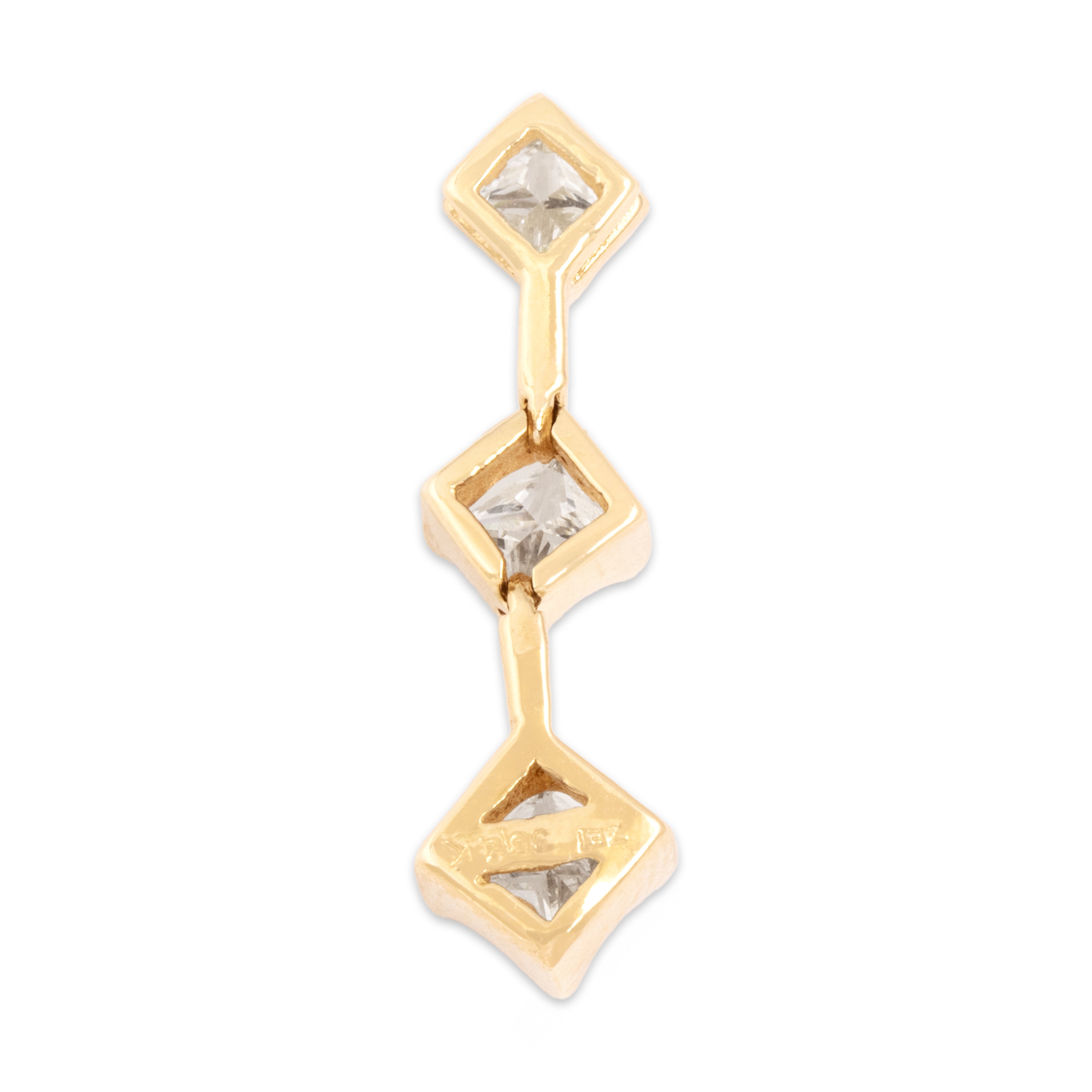 Vintage 14k Yellow Gold .57cttw Diamond Princess-Cut Trio Drop Pendant
