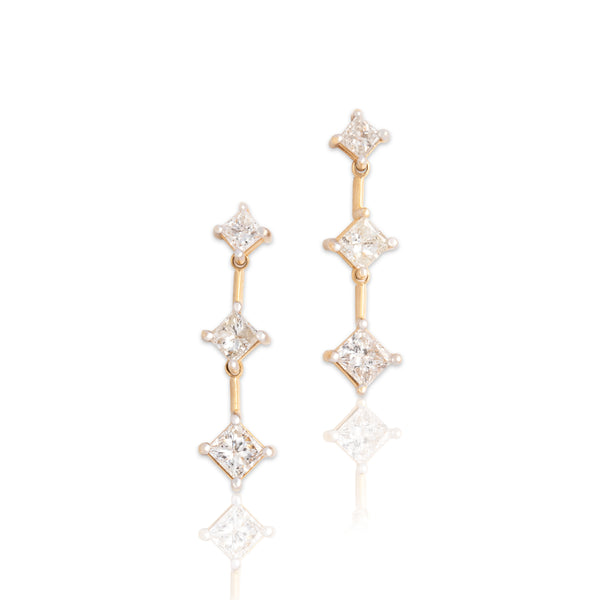 Vintage 14k Yellow Gold .65cttw Diamond Beautiful Princess-Cut Dangle Earrings
